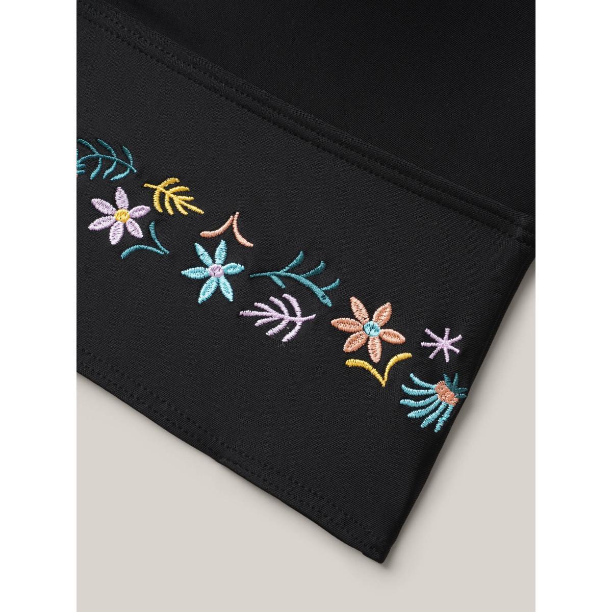Plus Size Multi-Color Embroidered Lace Tied Swim Top Women's Swimwear Black Beach Tie knot High stretch Skinny Heart neckline Curve Swim Tops BloomChic 28/5X Product Image