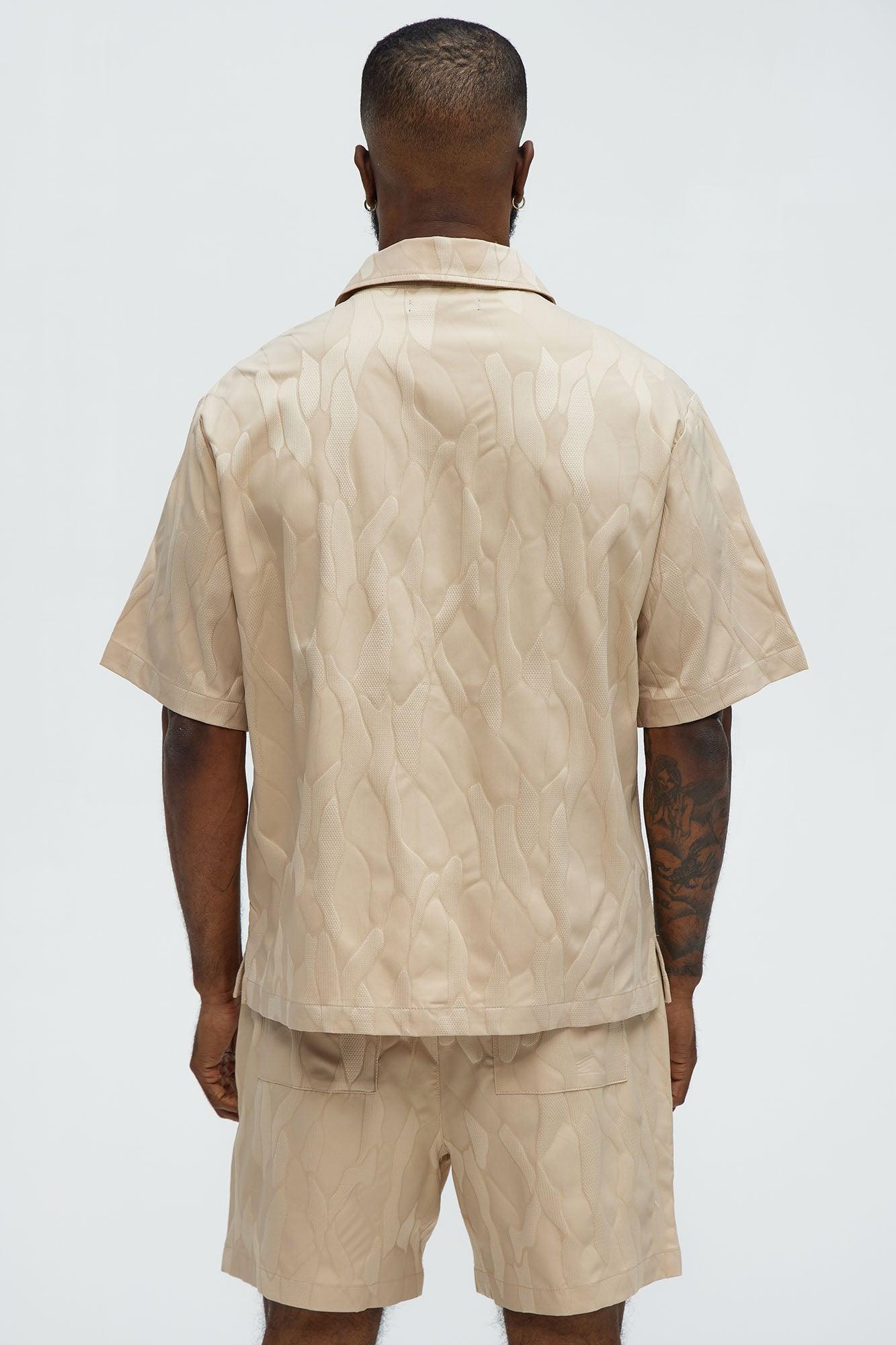 Paving Stone Jacquard Closed Collar Shirt - Tan Product Image