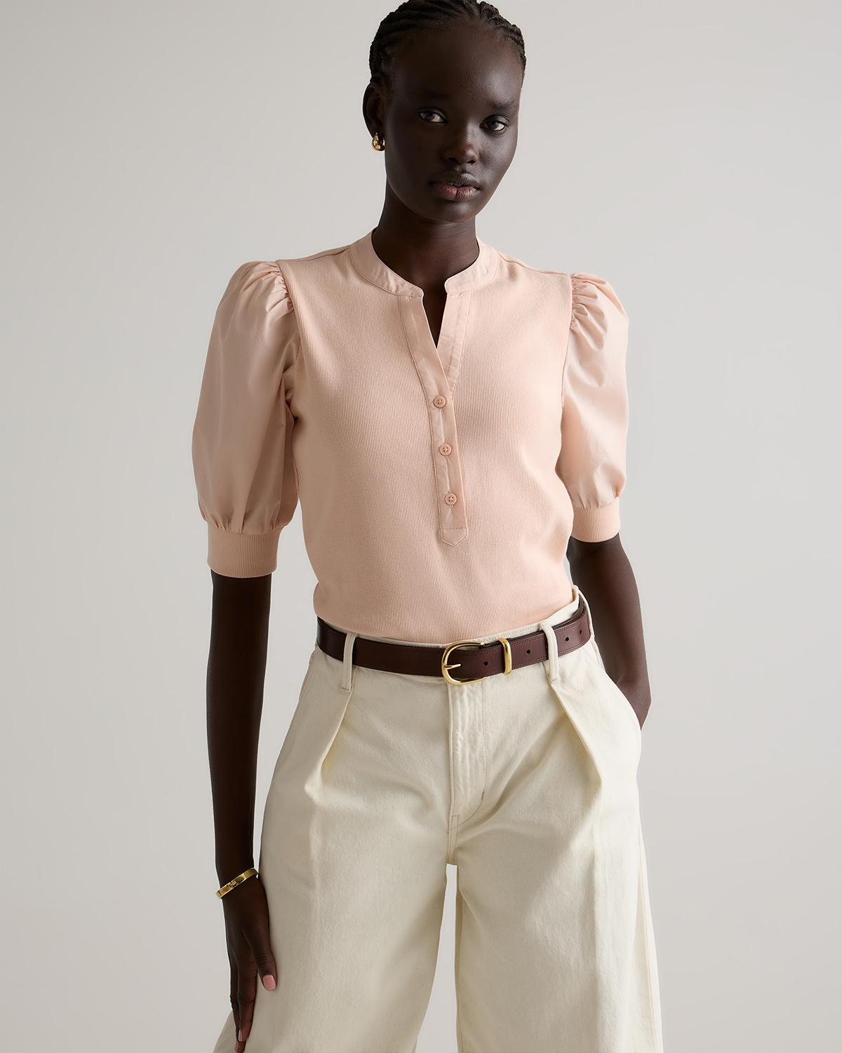 Quince | Women's Cotton Mixed Media Puff Sleeve Top Tencel Product Image