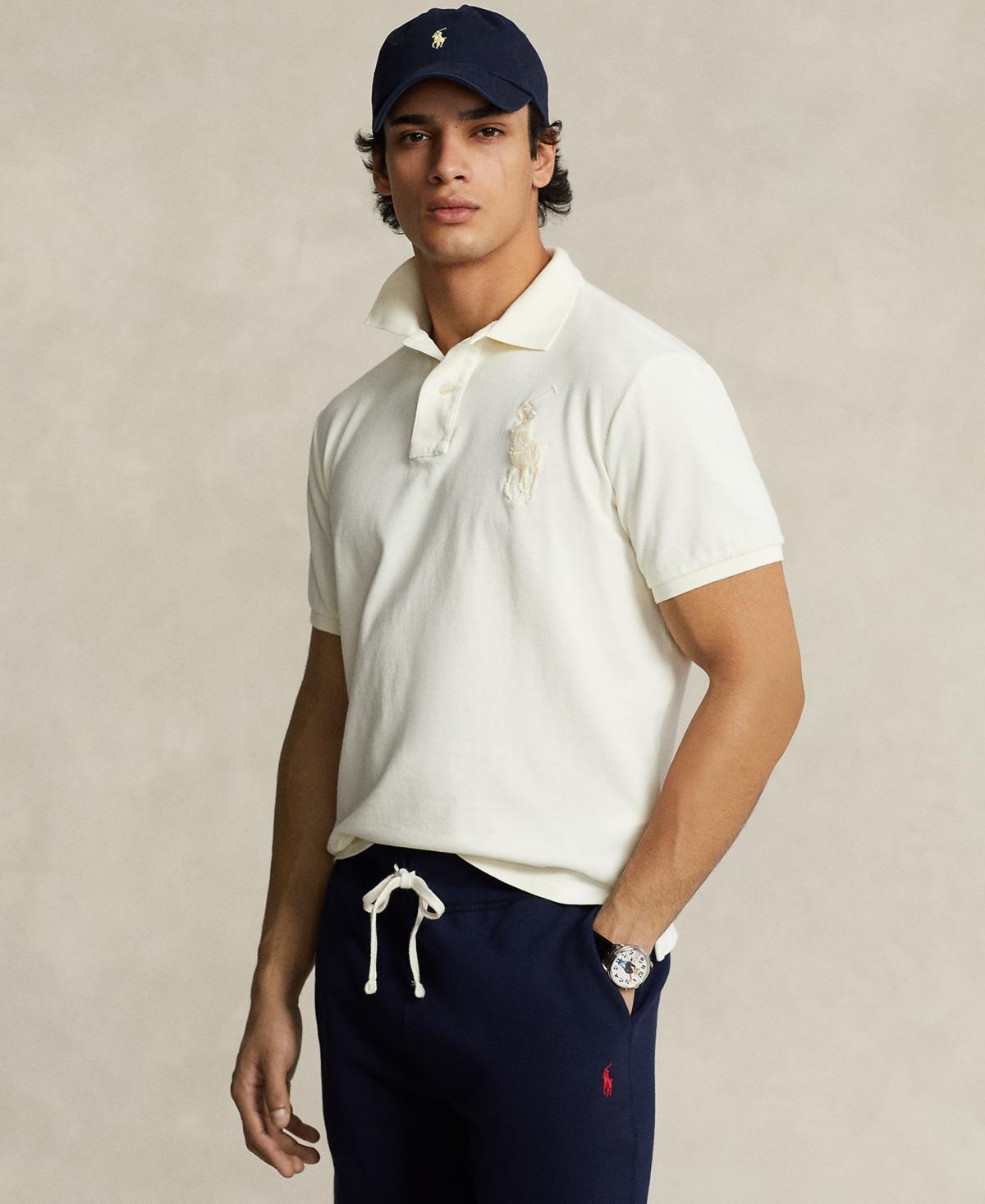 Polo Ralph Lauren Custom Slim Fit Big Pony Mesh Polo Shirt (Clubhouse Cream) Men's Clothing Product Image