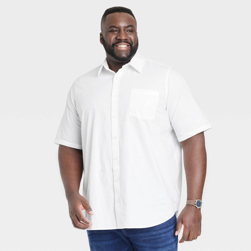 Men's Big & Tall Short Sleeve Poplin Button-Down Shirt - Goodfellow & Co™ True White 4XLT: Cotton Spandex Blend Product Image