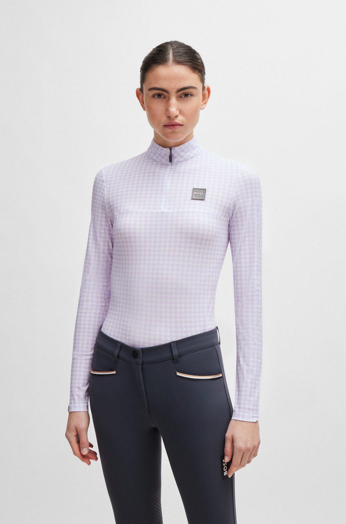 BOSS - Equestrian zip-neck training top in breathable stretch fabric - Light Purple Product Image