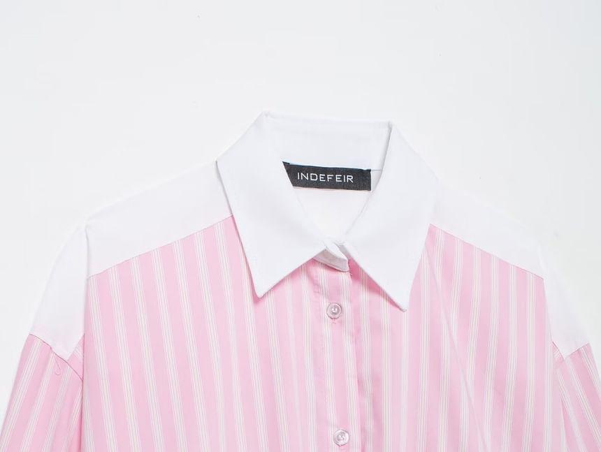 Long-Sleeve Striped Oversized Shirt Product Image