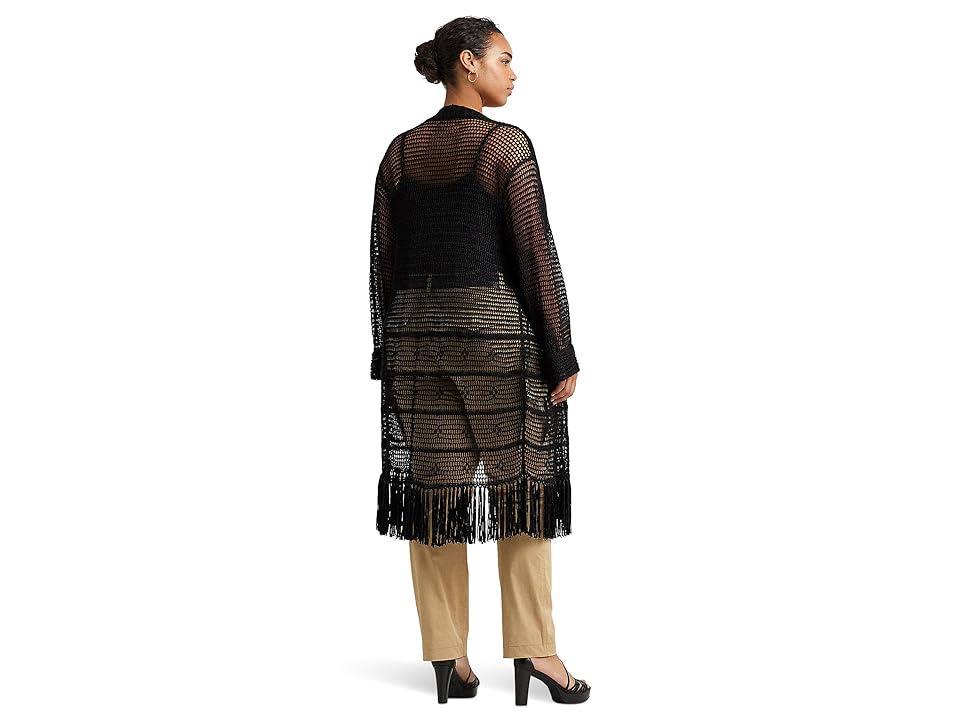 Lauren Ralph Lauren Plus-Size Pointelle-Knit Linen-Blend Cardigan Women's Sweater Product Image