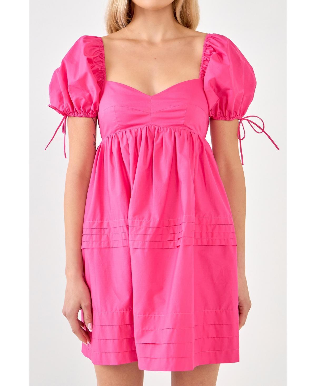 English Factory Pleated Detail Puff Sleeve Mini Dress Women's Dress Product Image