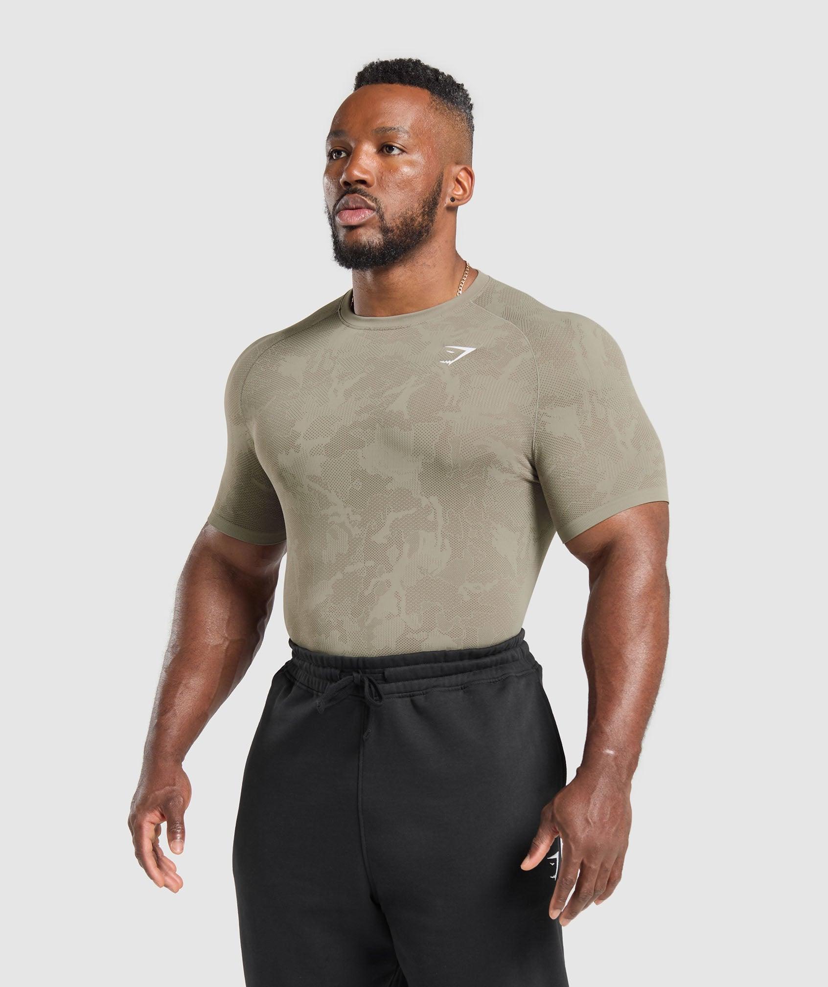 Gymshark Geo Seamless T-Shirt - Linen Brown/Camo Brown Male Product Image
