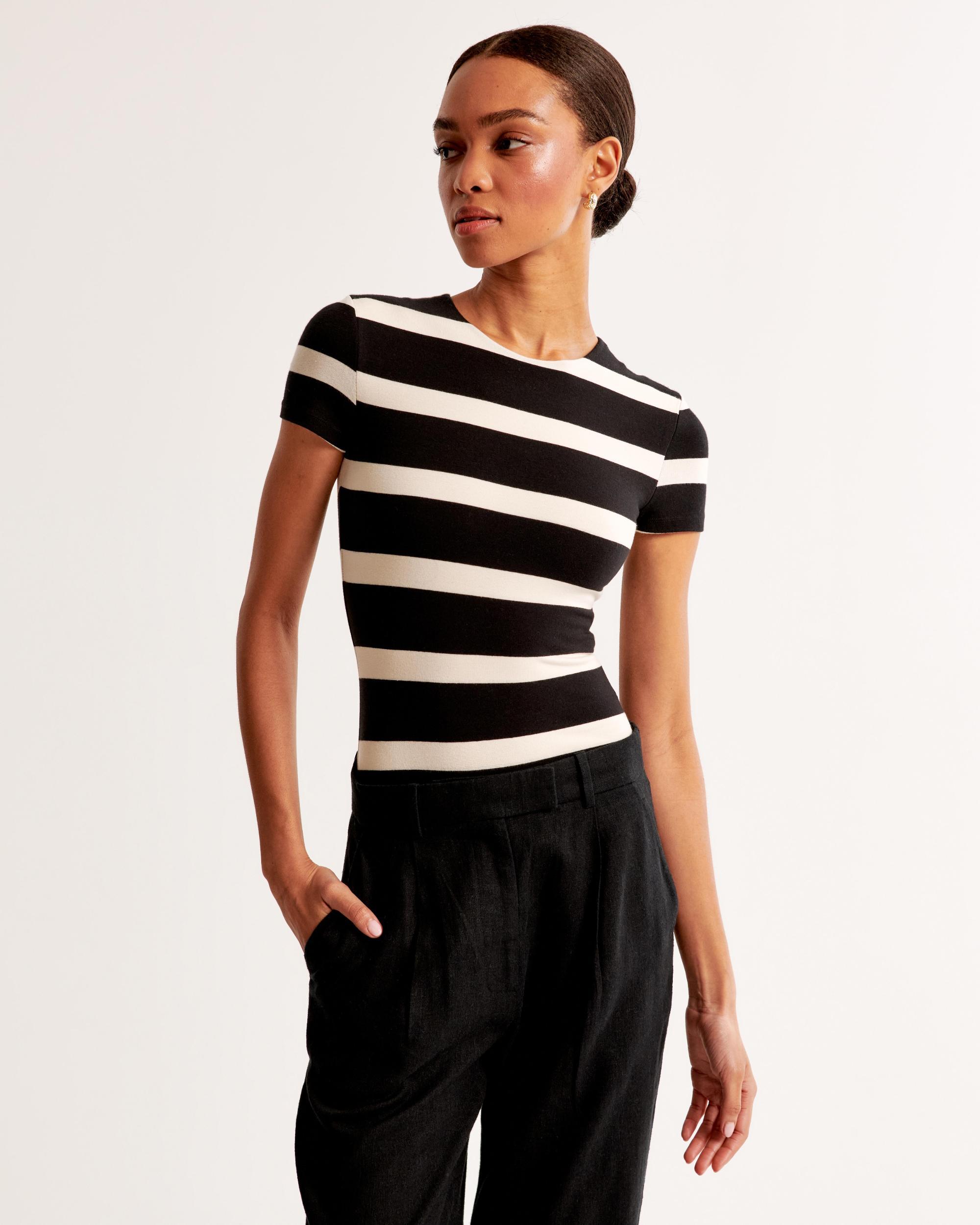 Cotton-Blend Seamless Fabric Tee Bodysuit Product Image