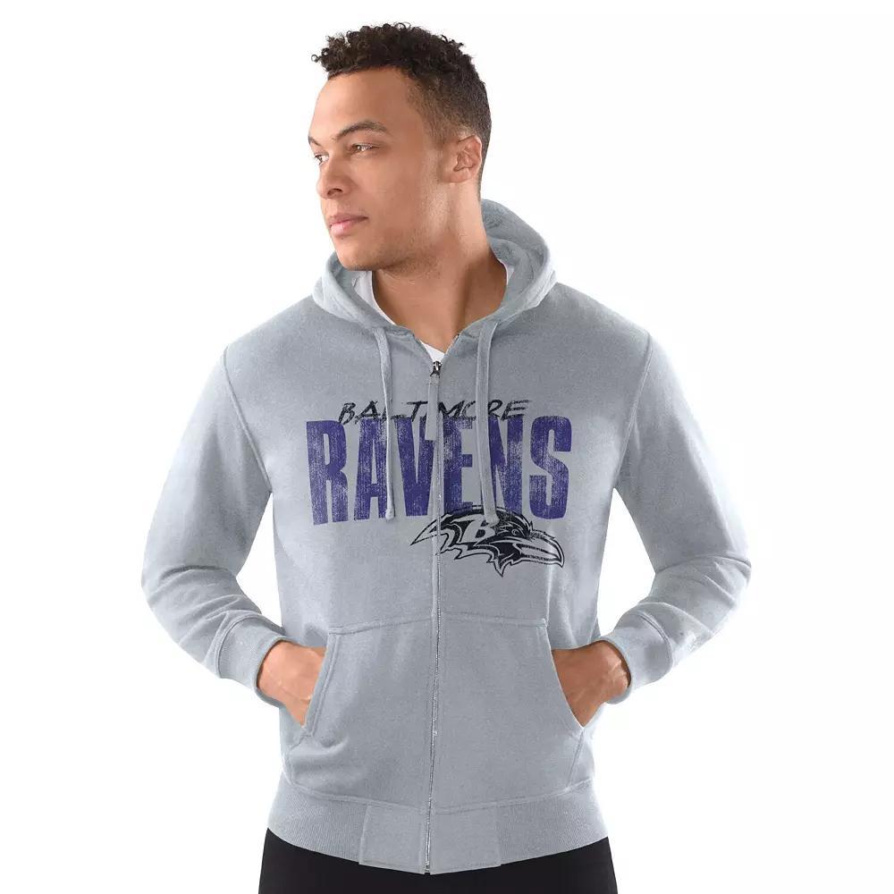 Men's Starter Heather Gray Baltimore Ravens Distressed Classic Full-Zip Hoodie, Size: Medium, Grey Product Image