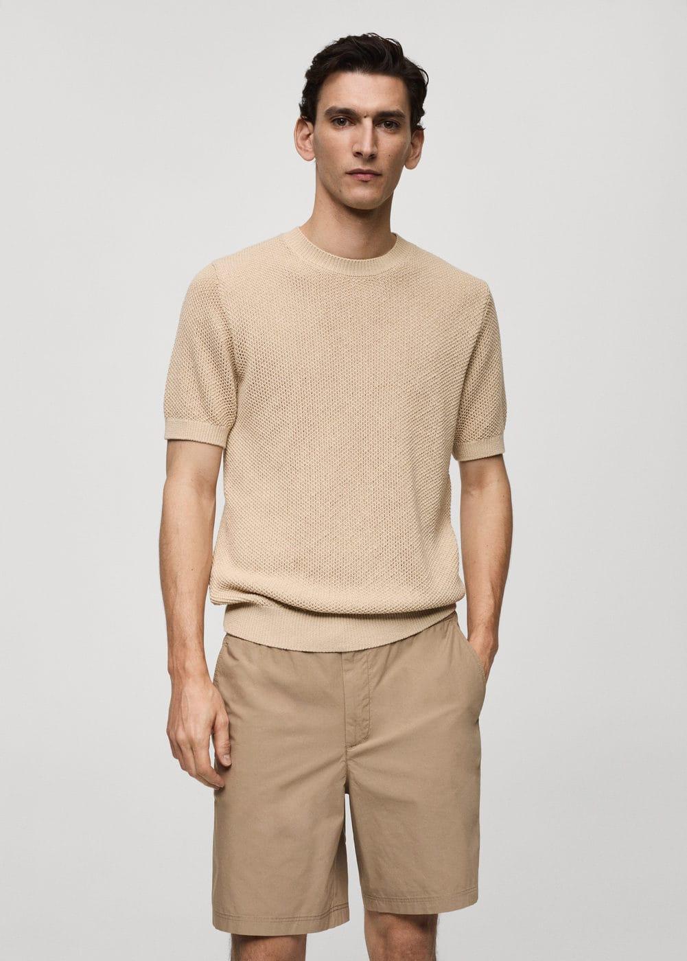 Mango Mens Structured Cotton Knit T-Shirt Product Image