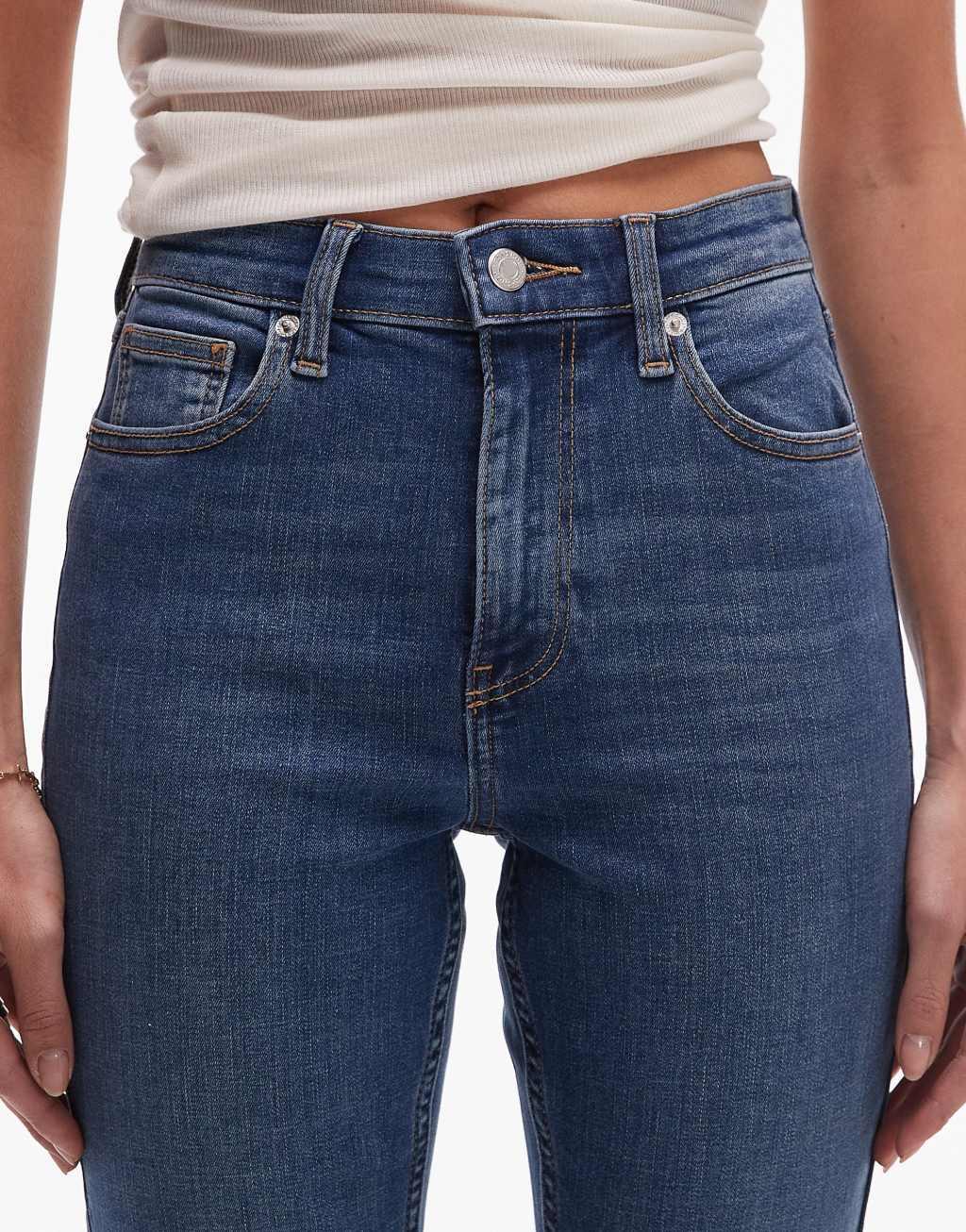 Topshop Jamie flare high rise jeans in mid blue  Product Image