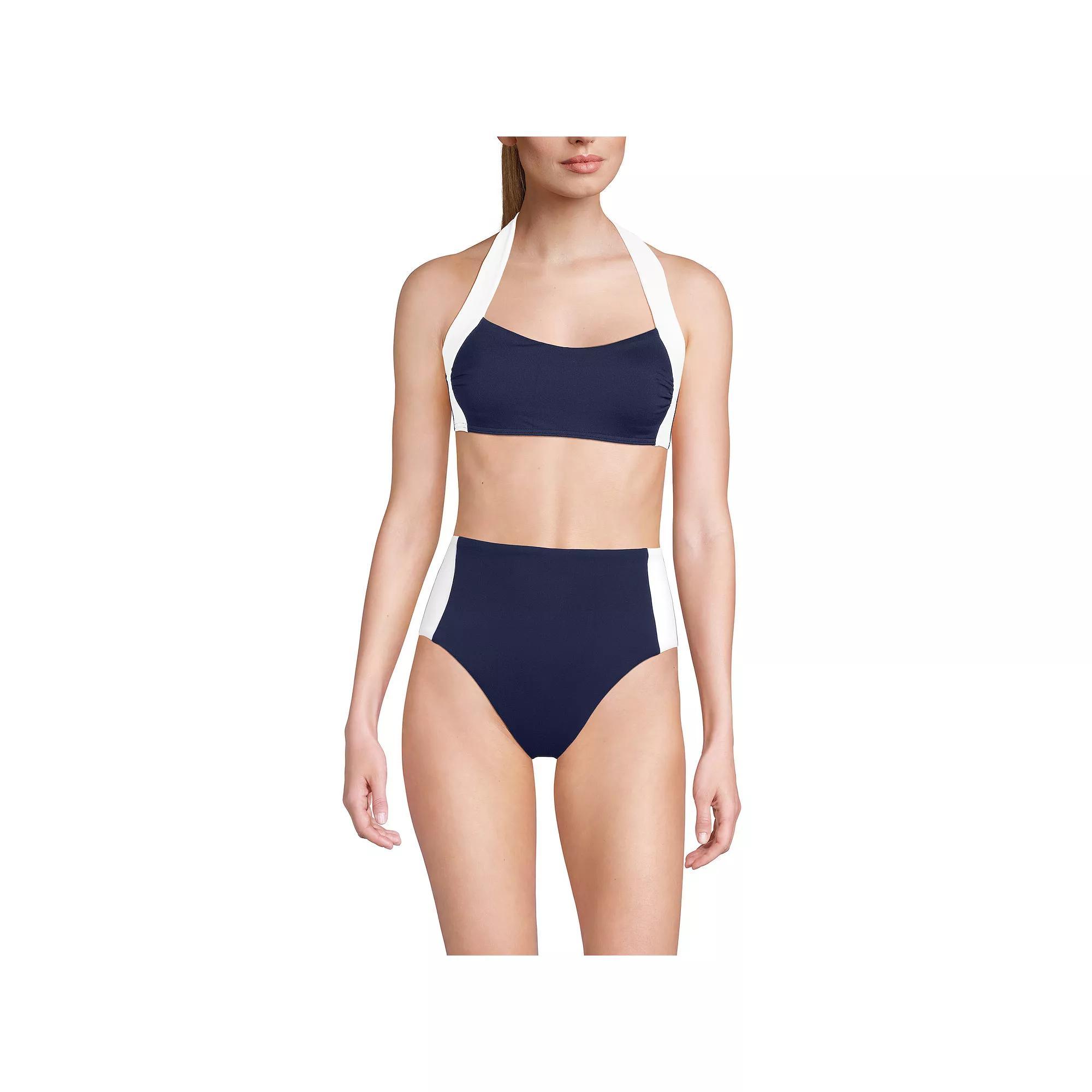 Women's Lands' End Seamed Halter V-Neck Swim Top, Size: 6, Bright Yellow White Product Image
