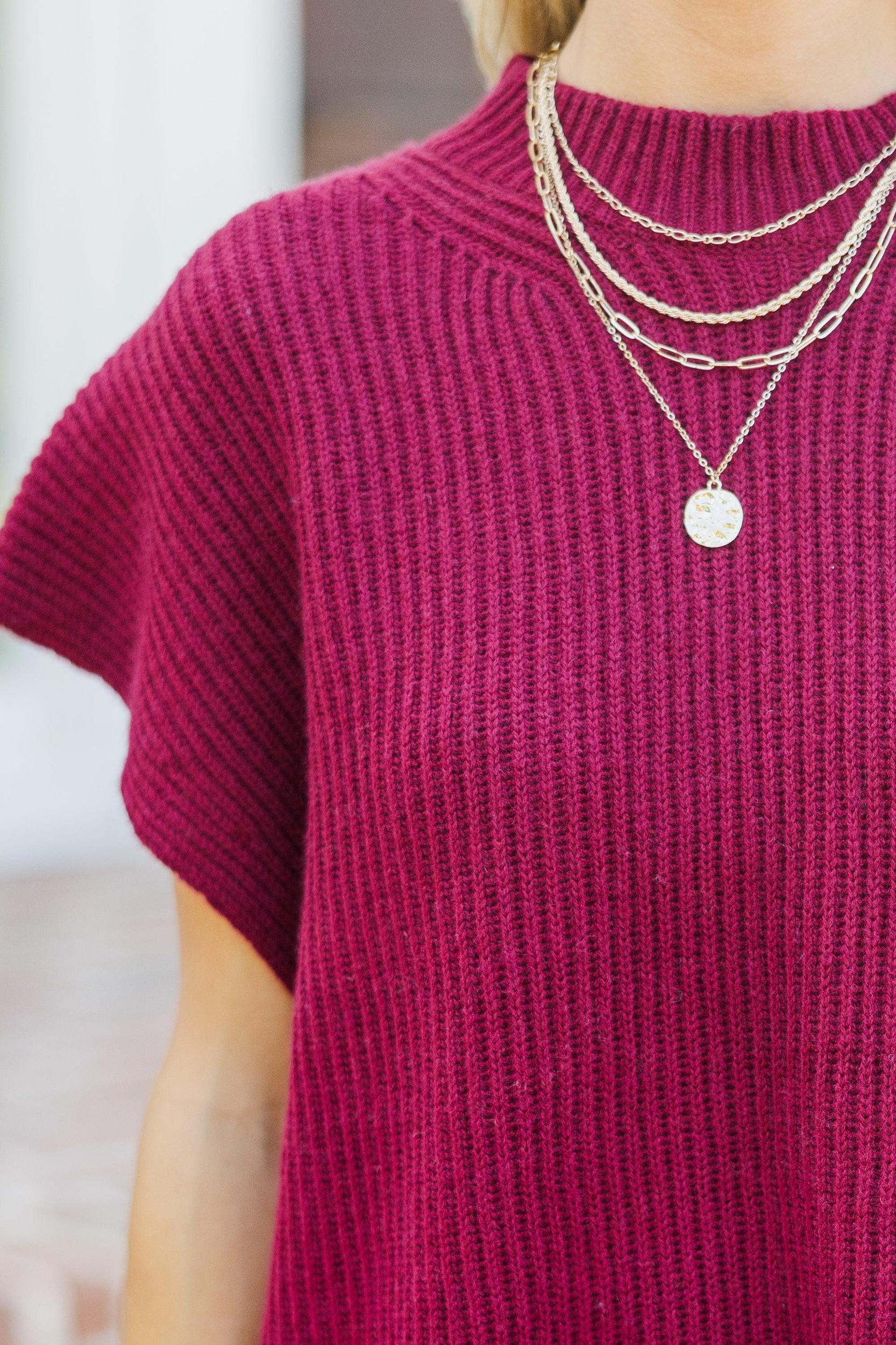 The Slouchy Burgundy Red Short Sleeve Sweater Female Product Image