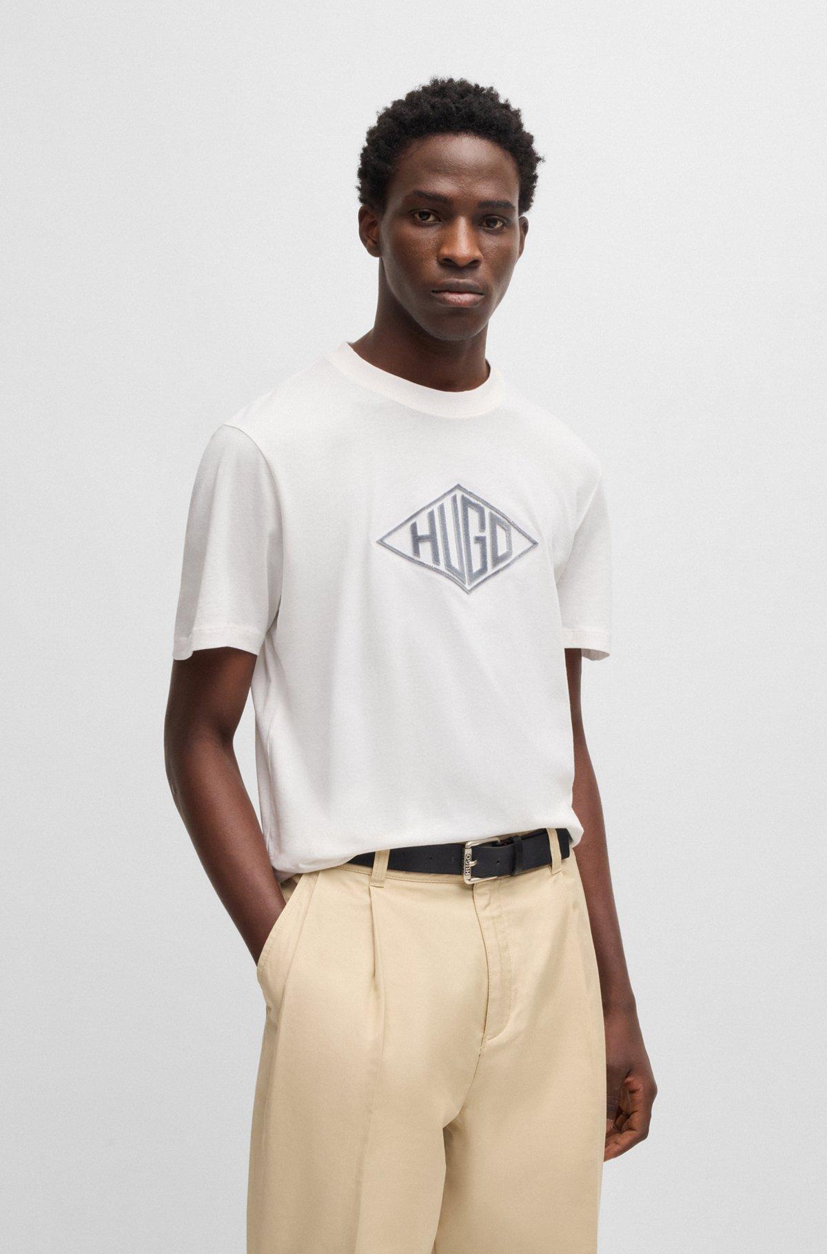 Cotton-jersey T-shirt with geometric logo embroidery Product Image