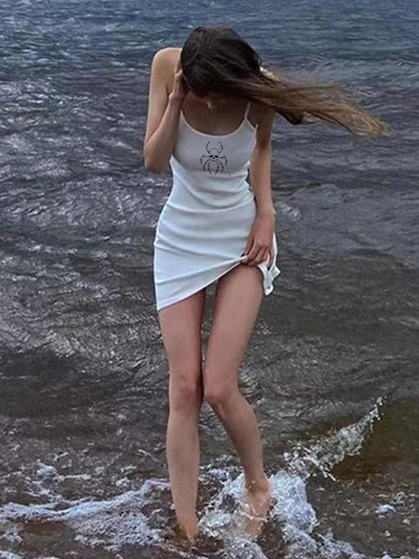 Skull Print Casual White Mini Dress Product Image