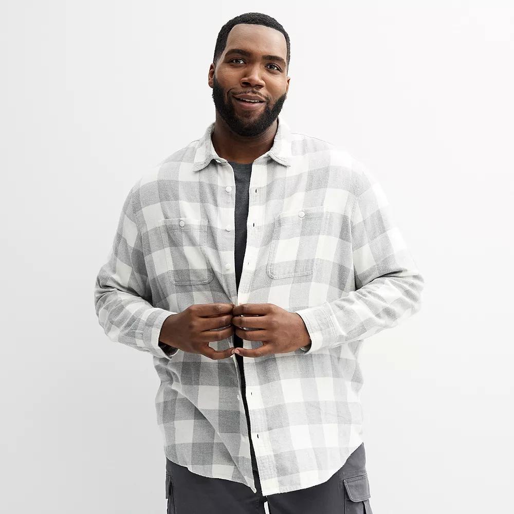 Big & Tall Sonoma Goods For Life® Long Sleeve Flannel Shirt, Men's, Size: Large Tall, Blue Buff Check Product Image