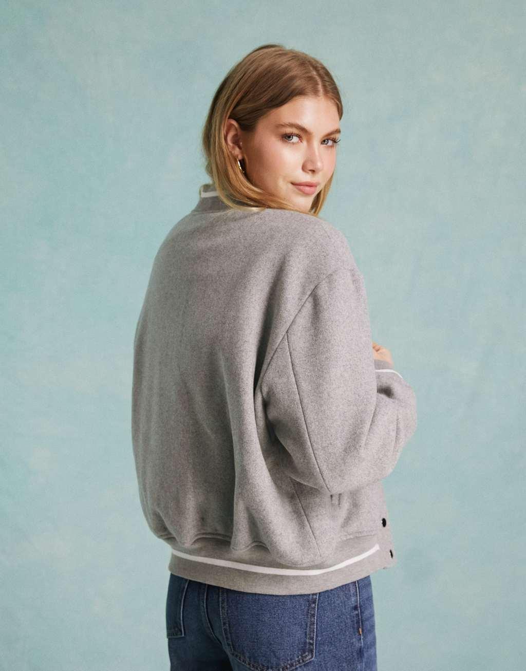 Miss Selfridge brushed oversized bomber jacket with contrast stitching-Gray Product Image