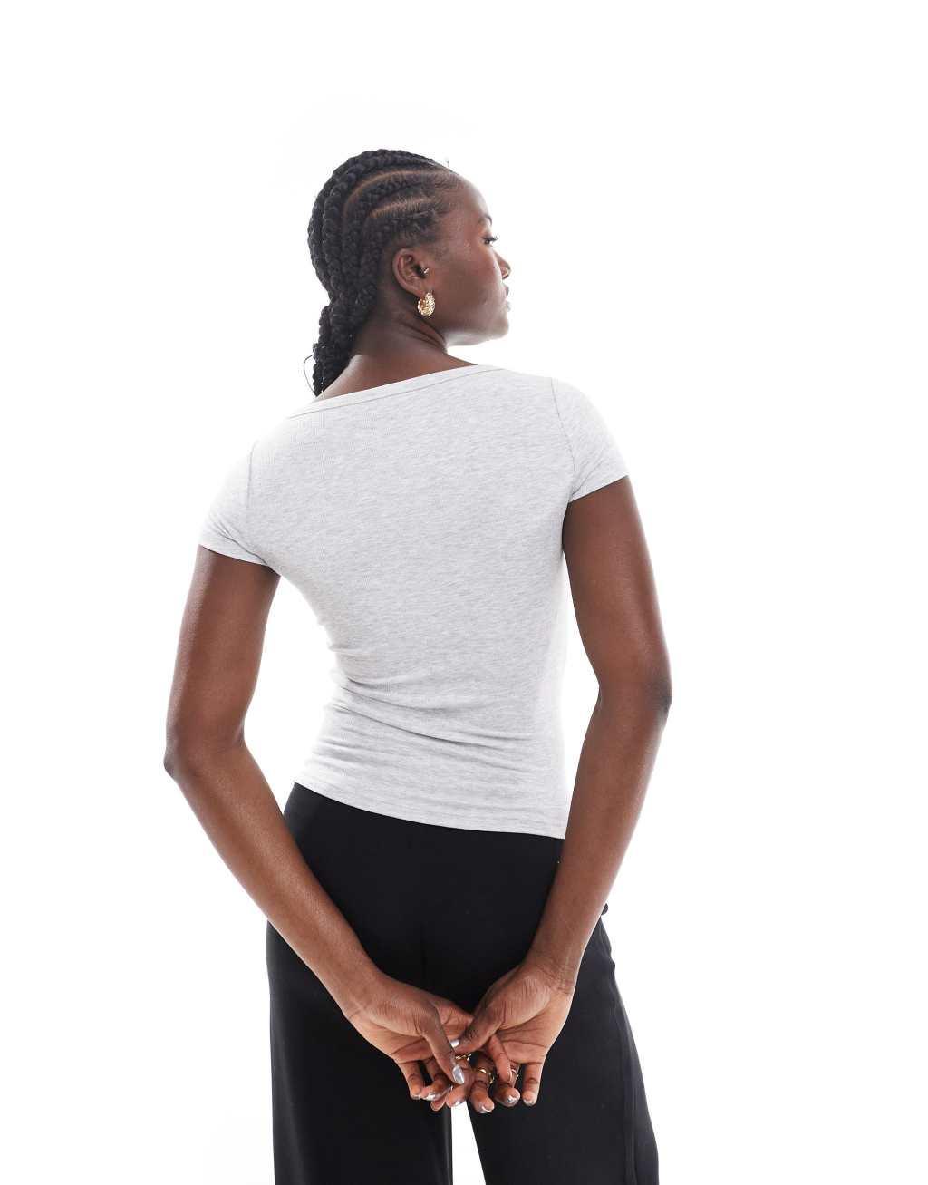 Cotton On ribbed scoop neck short sleeve top in gray Product Image