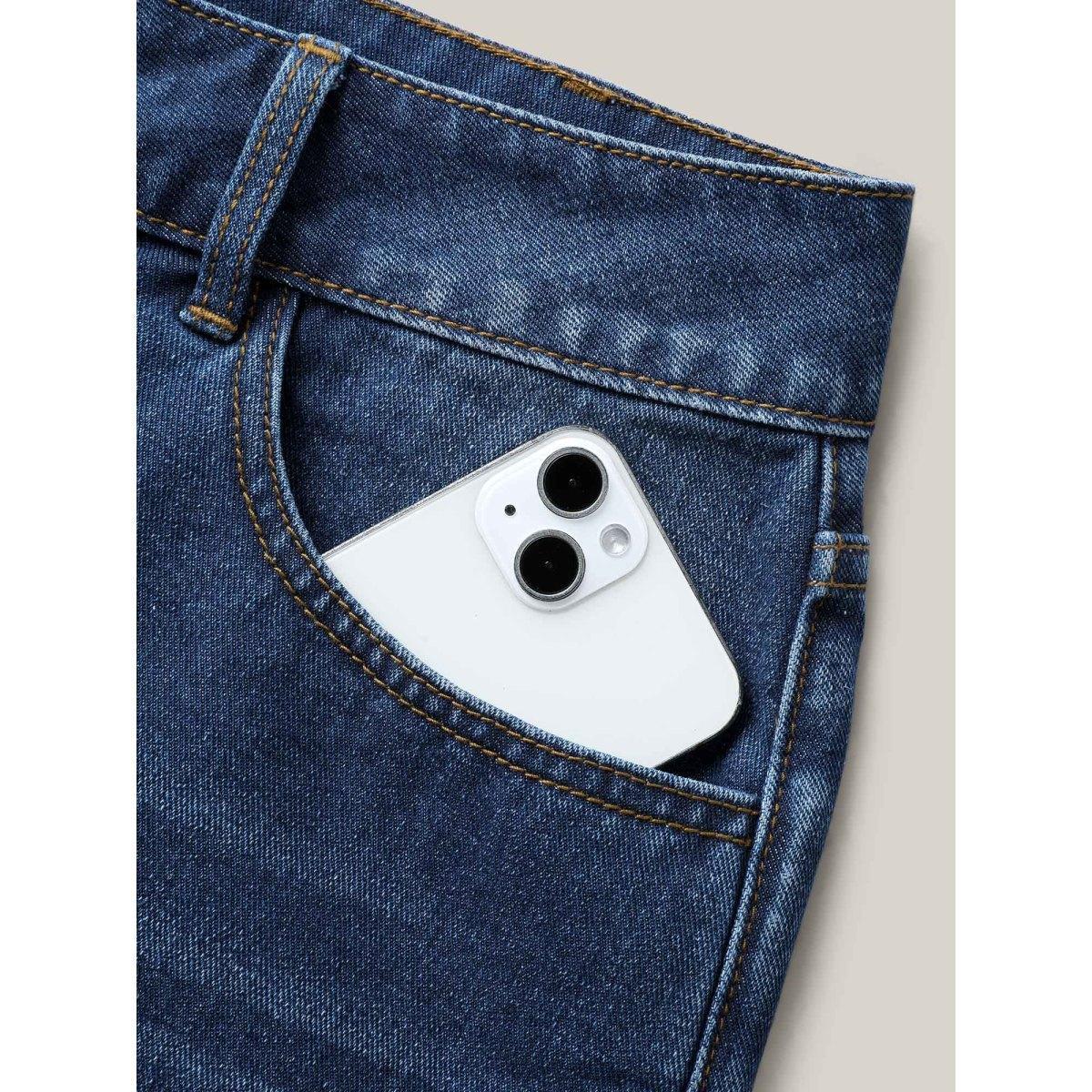 Plus Size Faded Wash Straight-Leg Denim Shorts Women Midblue No stretch Everyday-Casual Slanted pocket Denim Shorts BloomChic 16/1X Product Image