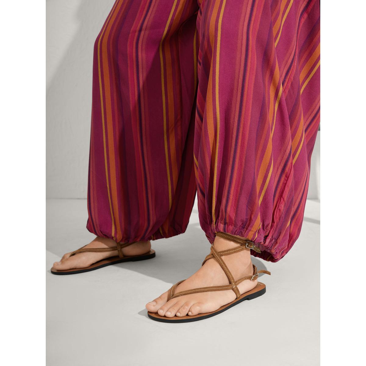 Plus Size Russet Rayon Stripe Print Stretchy Hem Cami Jumpsuit Women Sleeveless V-neck Vacation Loose Jumpsuits BloomChic 10/M Product Image