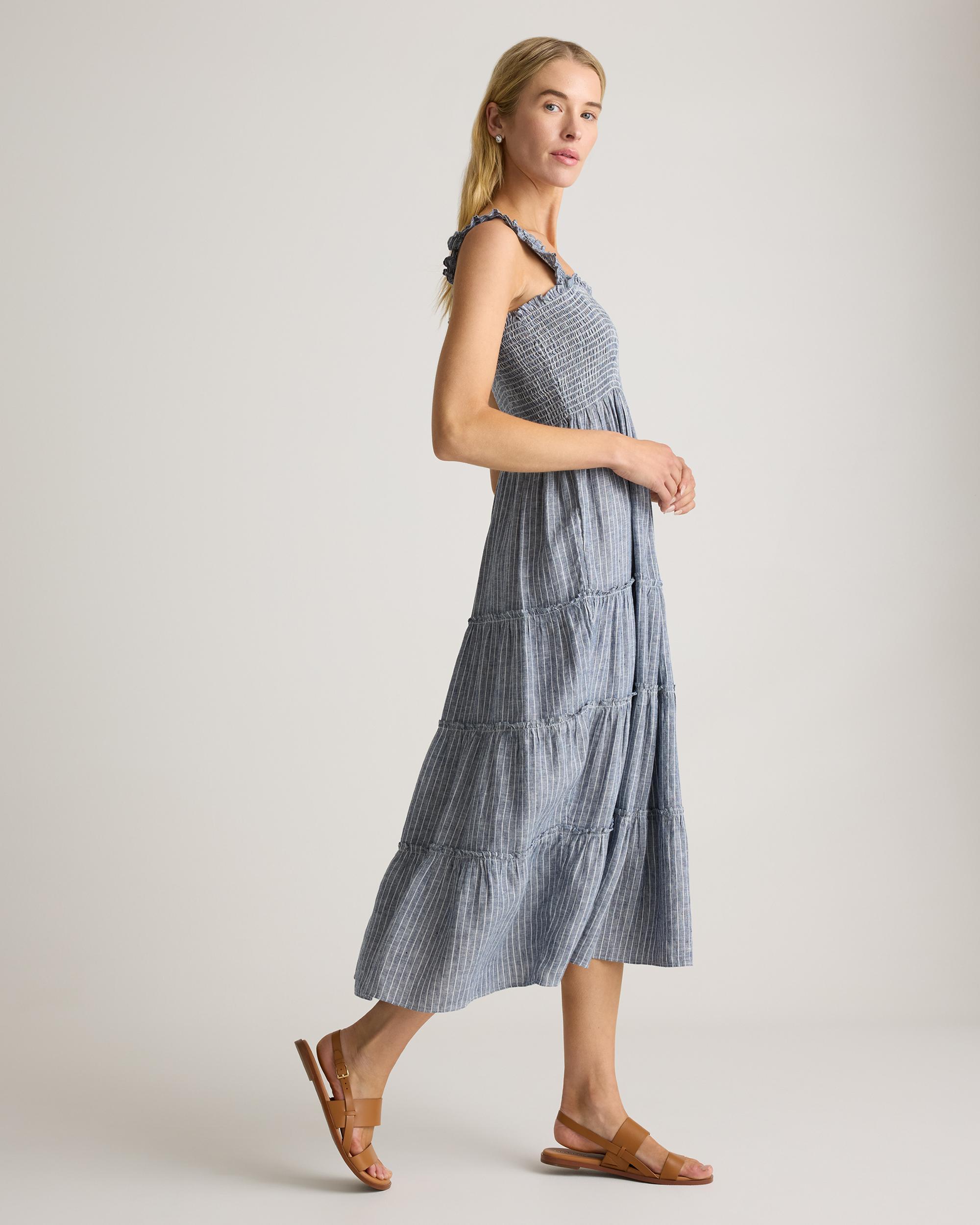 100% European Linen Smocked Midi Dress Product Image