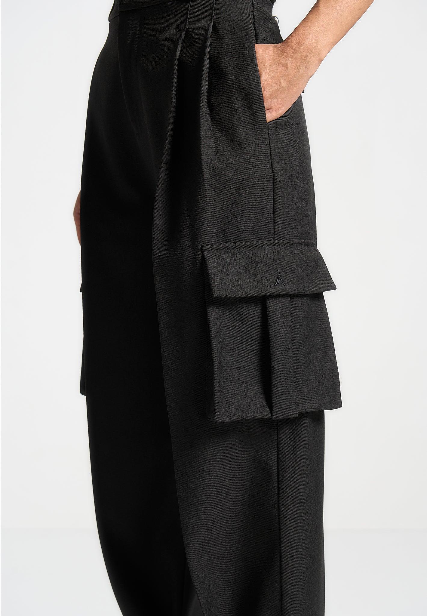 Tailored Pleated Cargo Trousers - Black Female Product Image