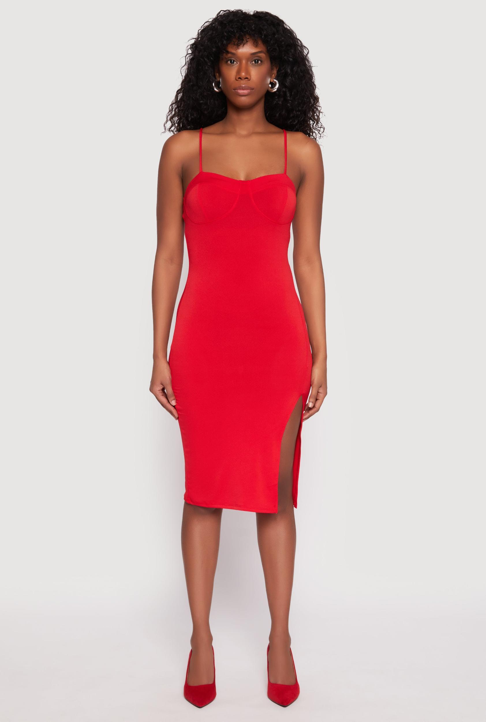 Womens Crepe Knit Side Slit Bustier Dress Product Image