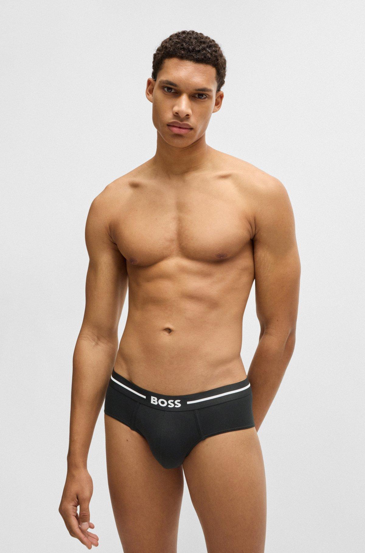 BOSS - Three-pack of stretch-cotton trunks with logo waistbands - Black Product Image