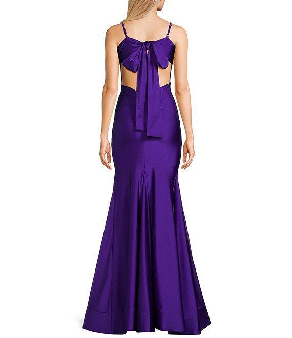 Dear Moon Square Neck Spaghetti Strap Low Ruched Tie Back Gown Product Image