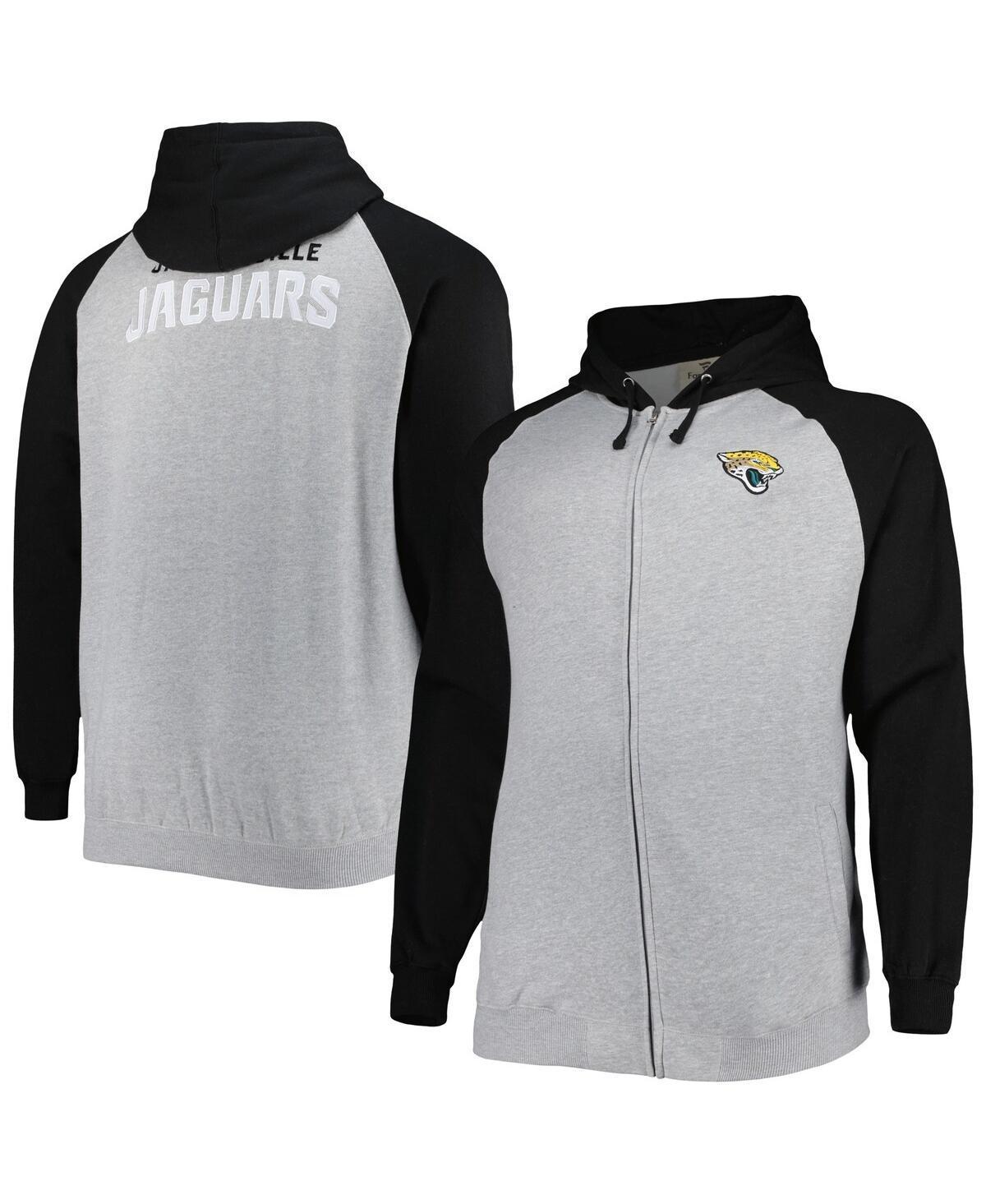 Men's Heather Gray Jacksonville Jaguars Big & Tall Fleece Raglan Full-Zip Hoodie Jacket, Size: 4XB, Grey Product Image