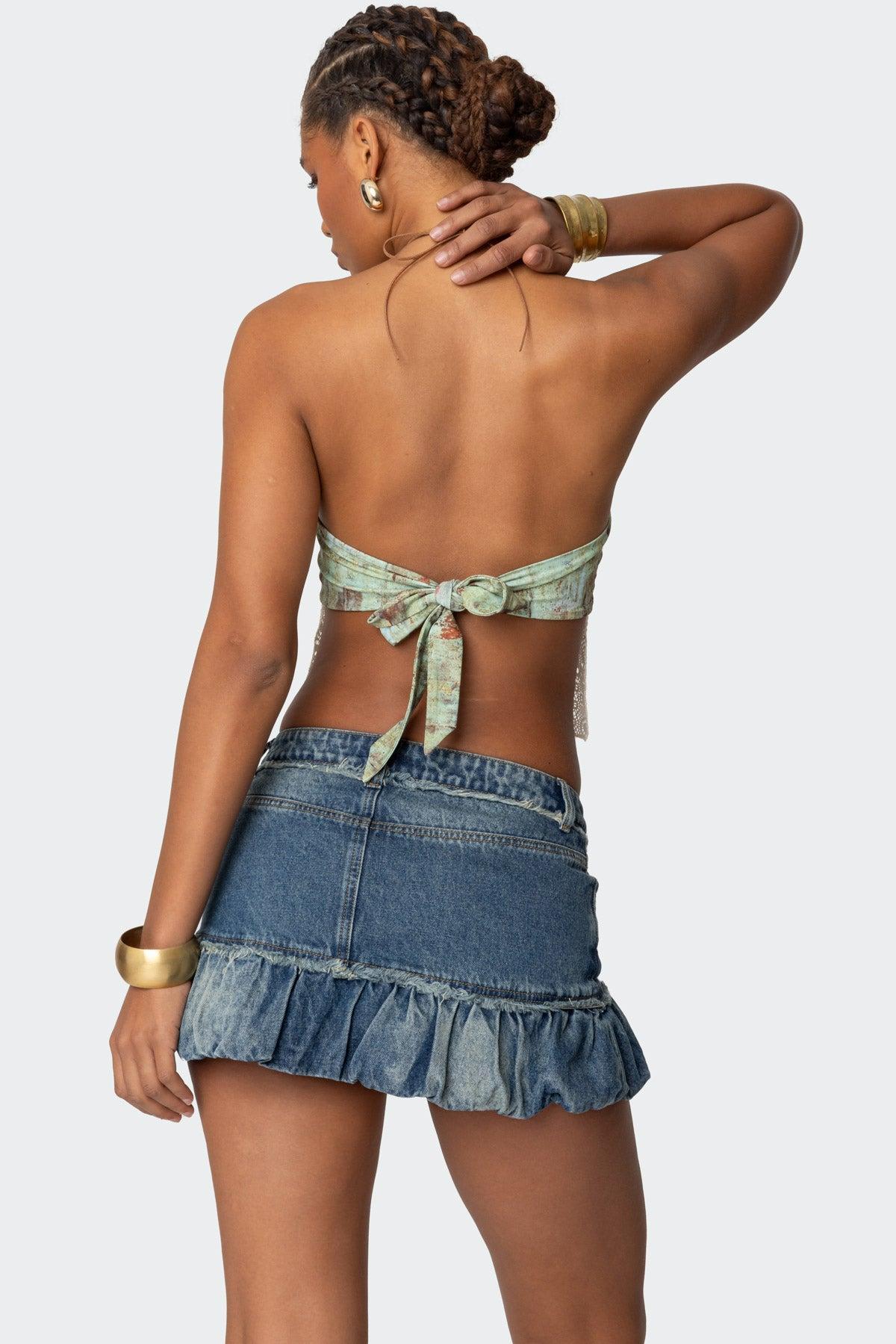 Bubble Hem Denim Mini Skirt Product Image