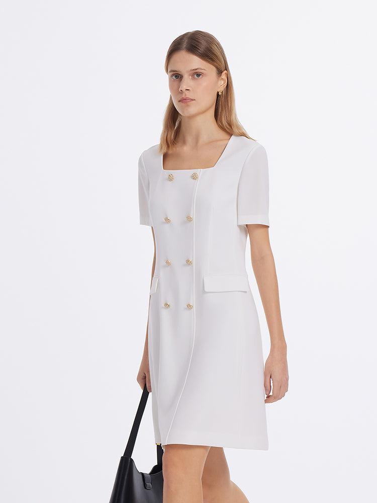 Triacetate Square Neck Double-Breasted Women Mini Dress Product Image