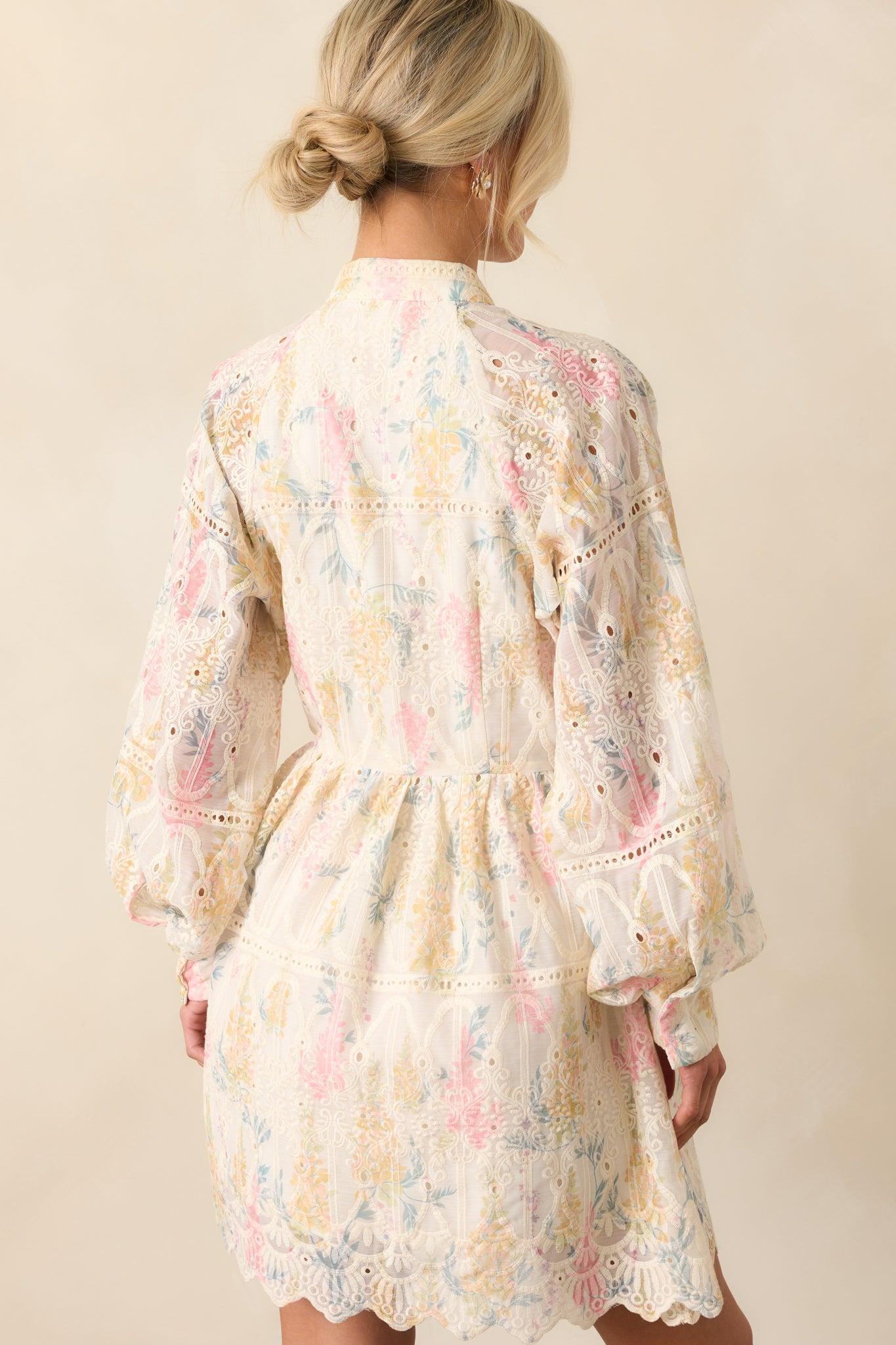 The Art Of Being Ivory Floral Embroidered Eyelet Mini Dress Product Image