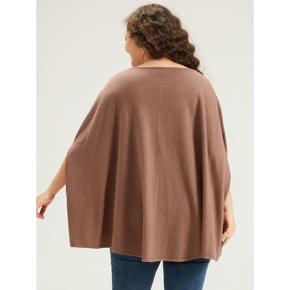 Plus Size Supersoft Essentials Plain Dolman Sleeve Pullover Tan Women Casual Loose Sleeveless Round Neck Dailywear Pullovers BloomChic 18-20/2X Product Image