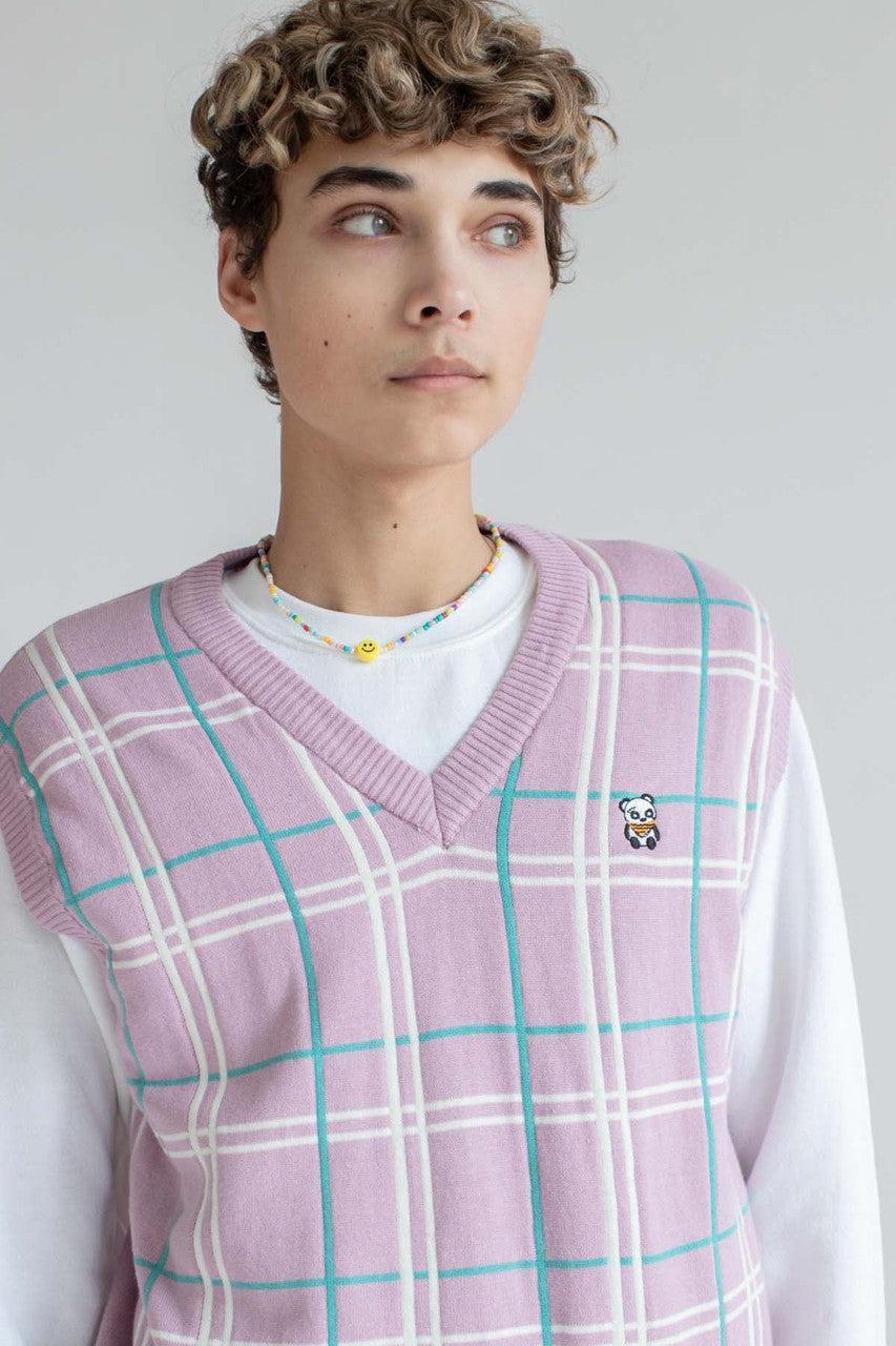 Pink Plaid Sweater Vest Product Image