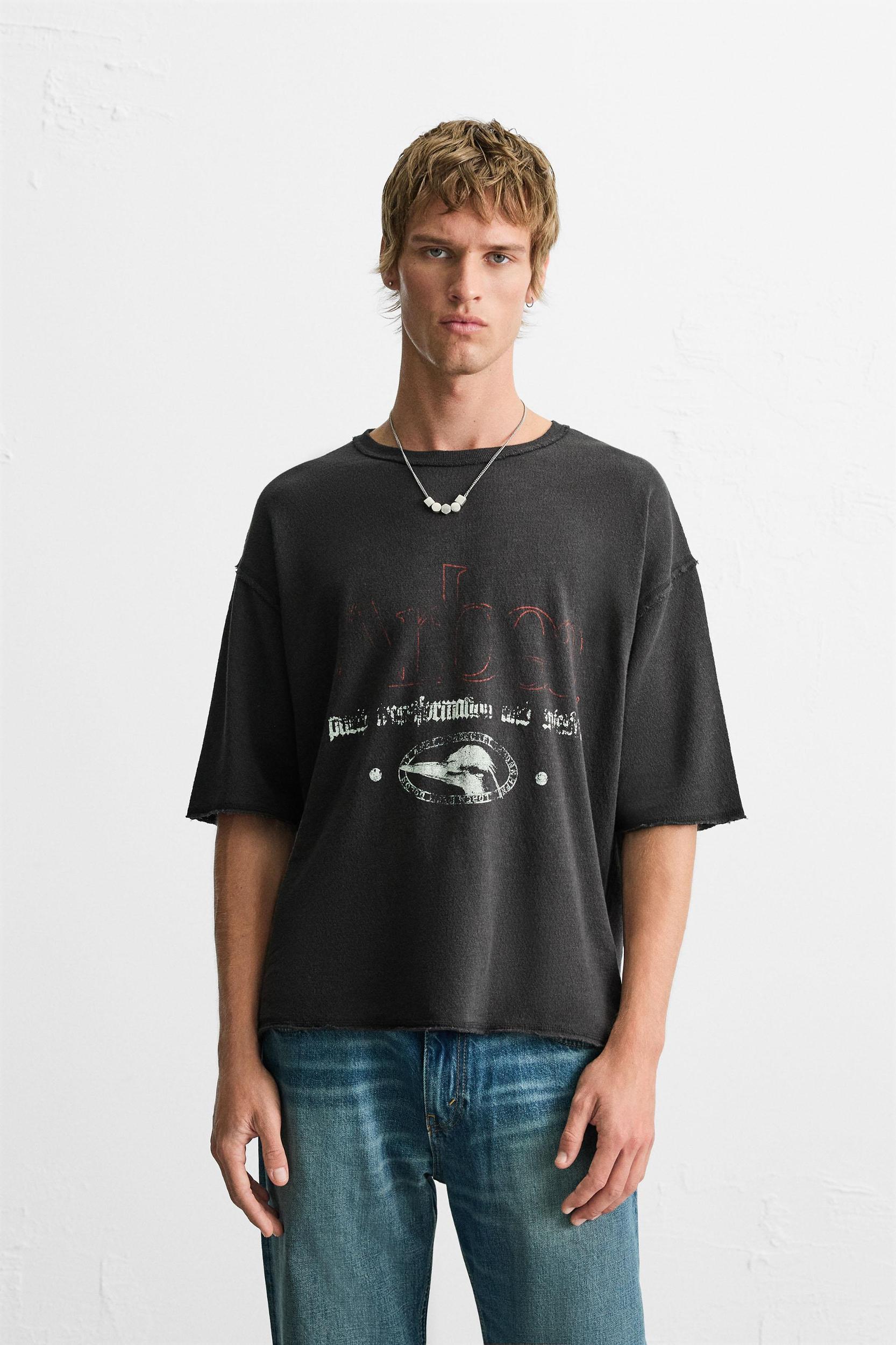 WASHED PRINT KNIT T-SHIRT Product Image