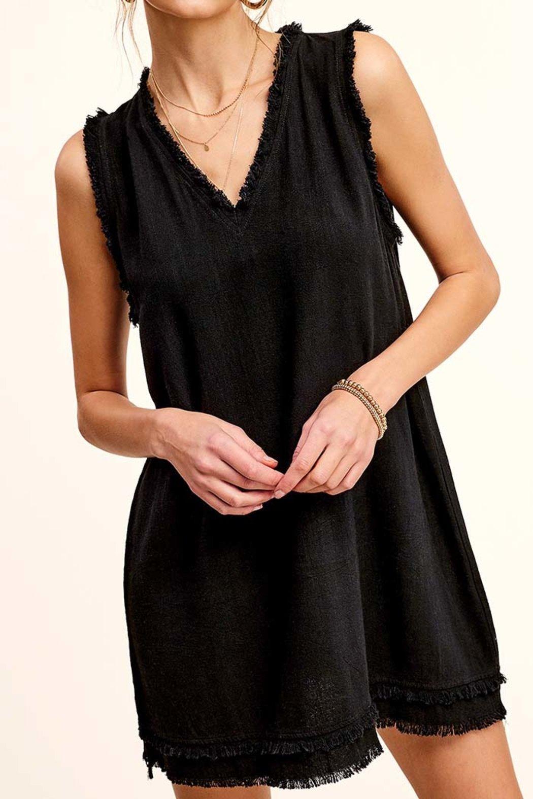 Washed Cut Edge V Neck Dress Product Image