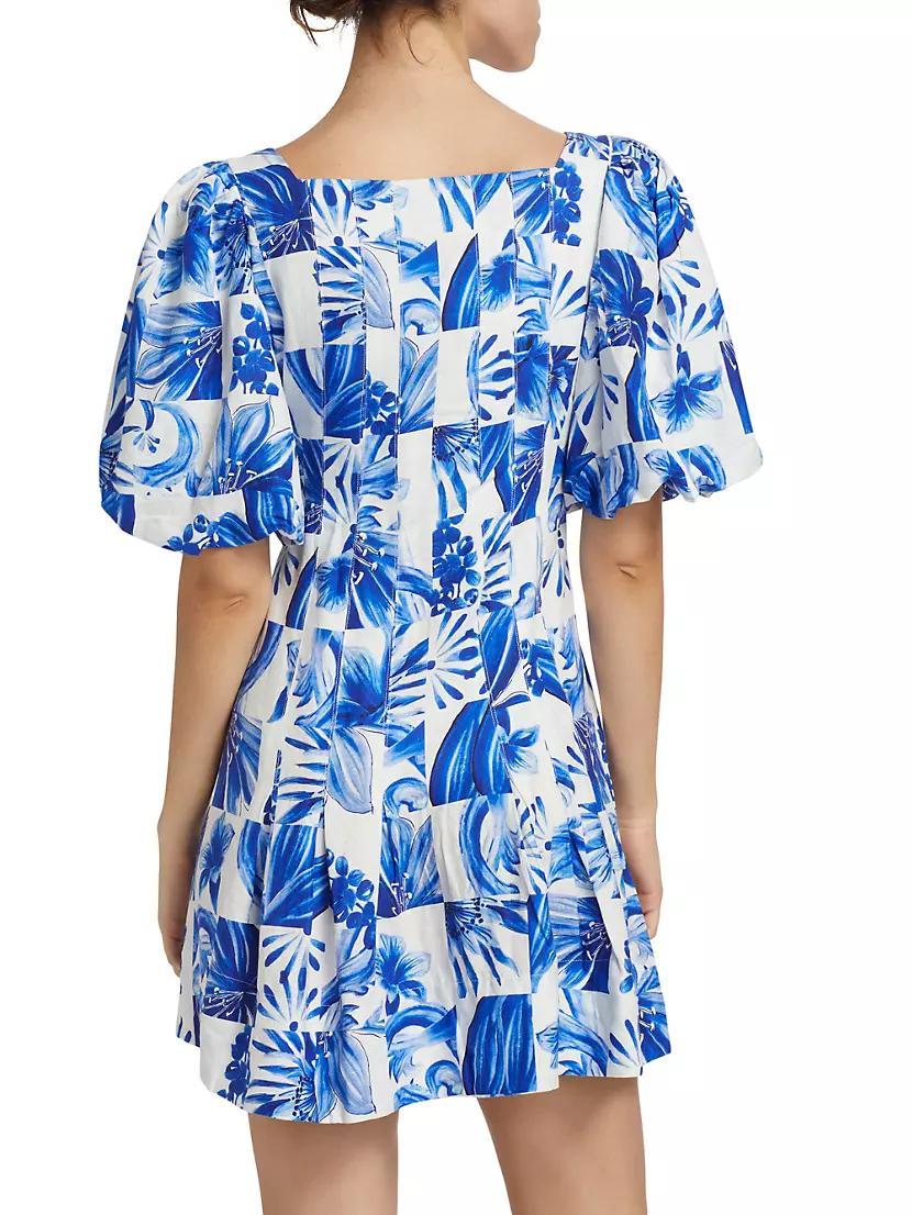 Garden Tiles Plaid Linen-Blend Minidress Product Image
