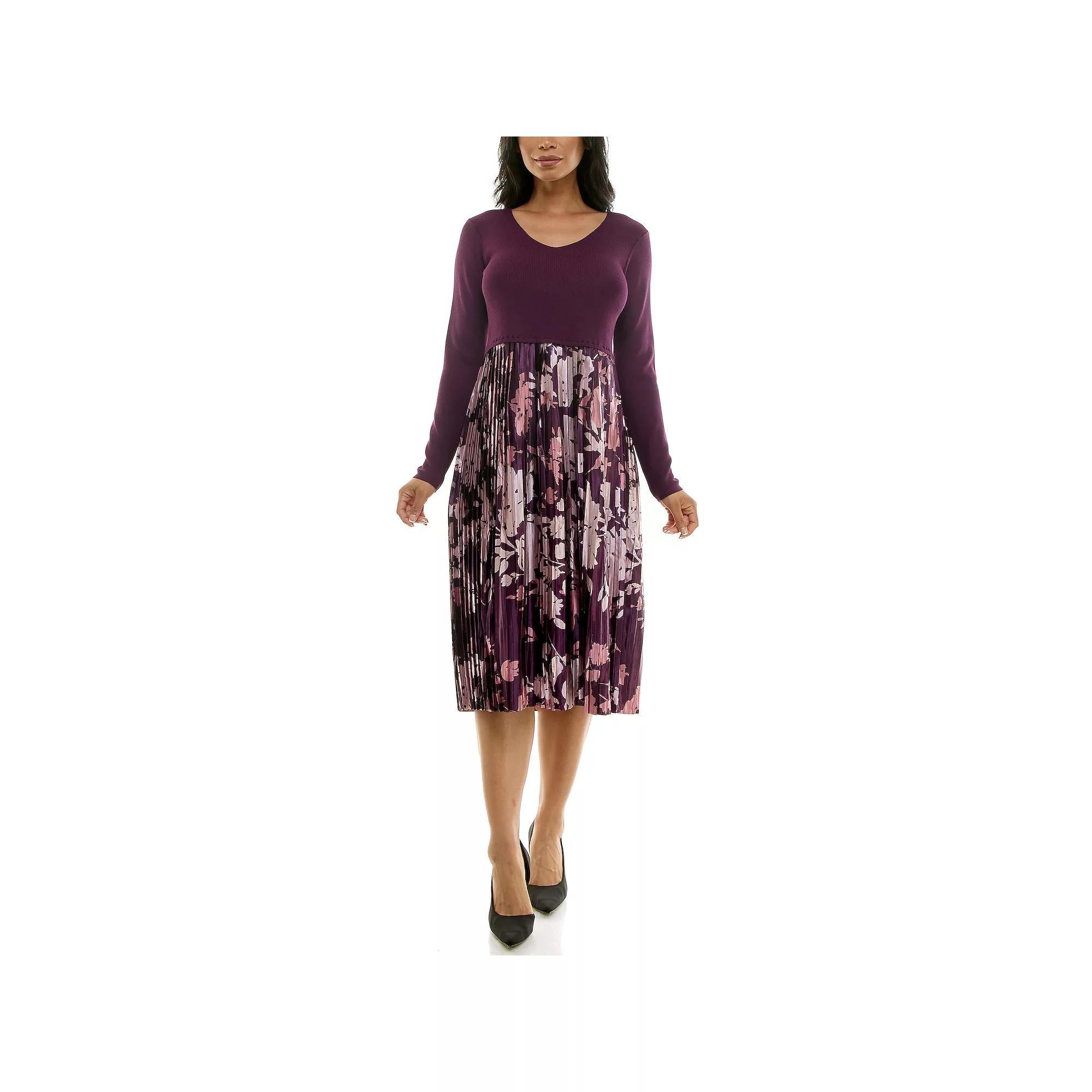 Women's Nina Leonard Lurex Knit Midi Dress, Size: Medium, Purple Team Product Image
