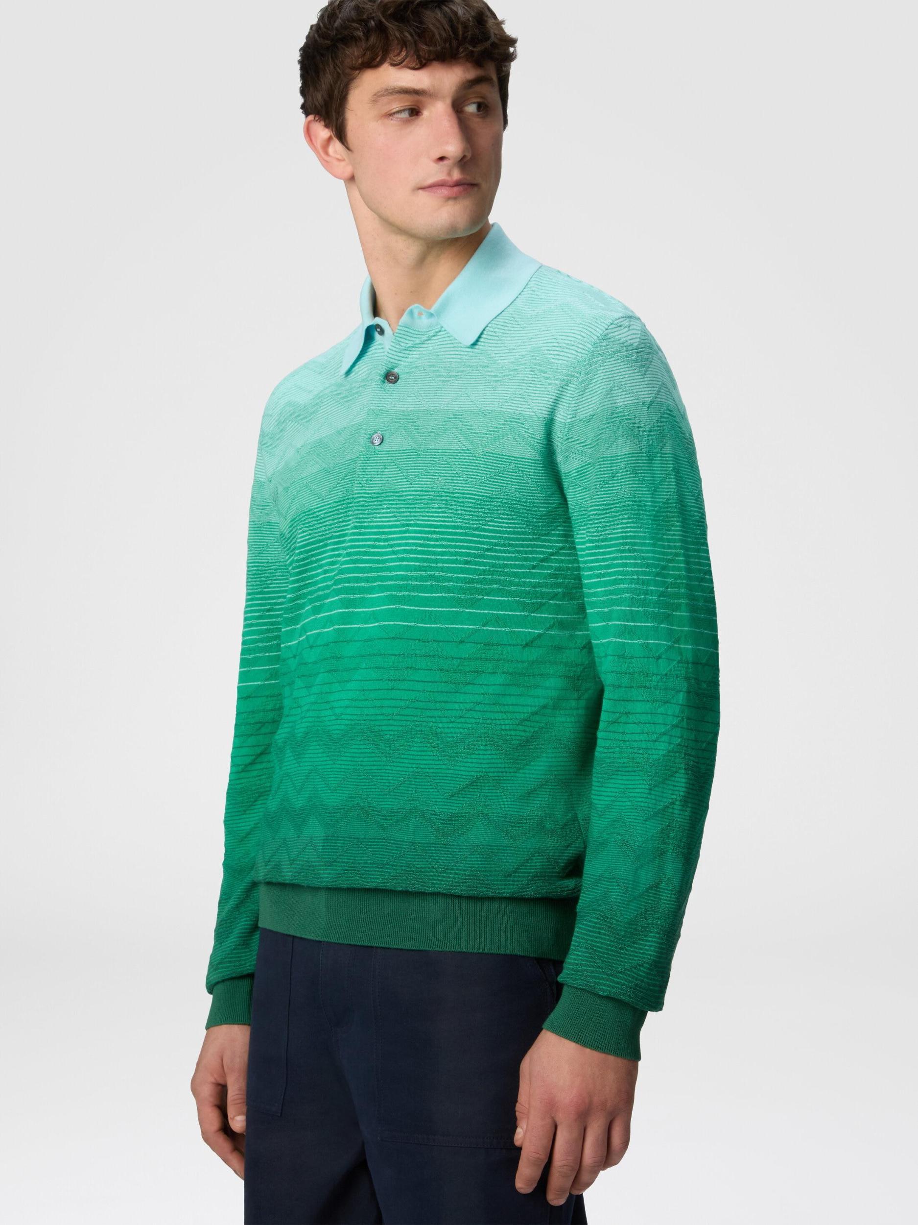 Long-sleeved polo shirt in dégradé chevron cotton Product Image