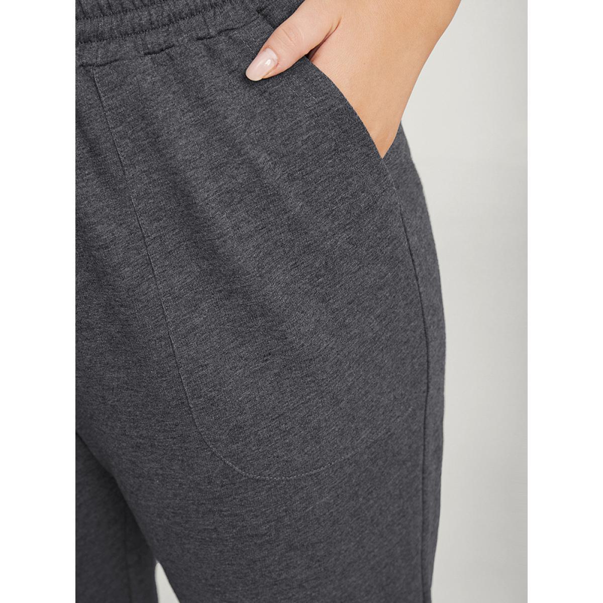 Plain Drawstring Slant Pocket Sweatpants DimGray Plus Size Women Casual Dailywear Plain 14-16/1X Bloomchic Product Image