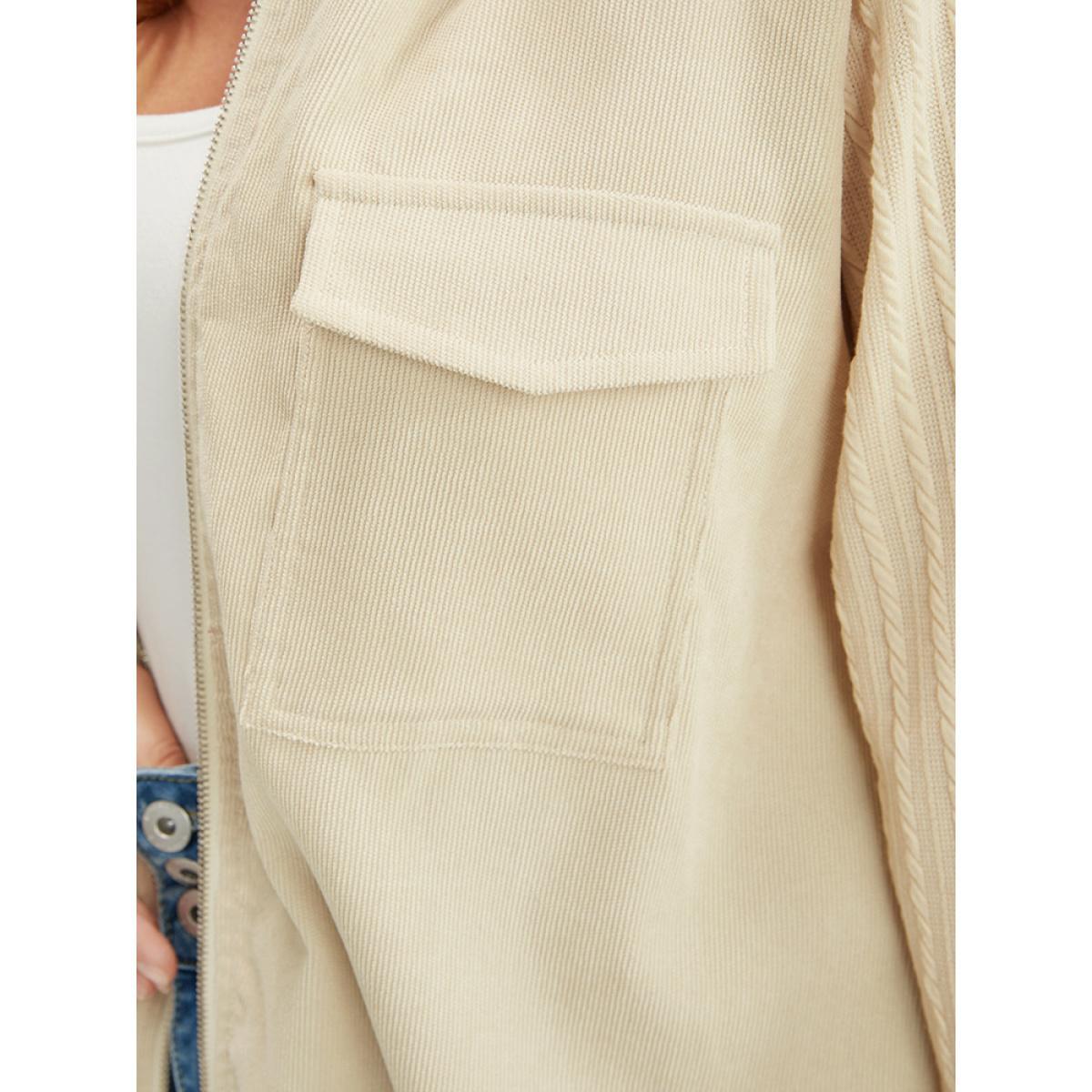 Plus Size Solid Flap Pocket Zip Up Hooded Coat Women Beige Casual Patchwork Ladies Dailywear Winter Coats BloomChic 26/4X Product Image