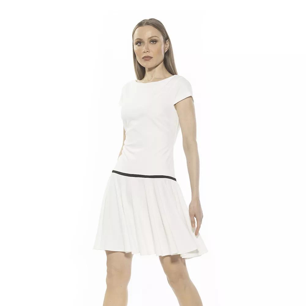Women's ALEXIA ADMOR Aoife Boatneck Cap Sleeve Dropped Waist Dress, Size: Small, Ivory Product Image