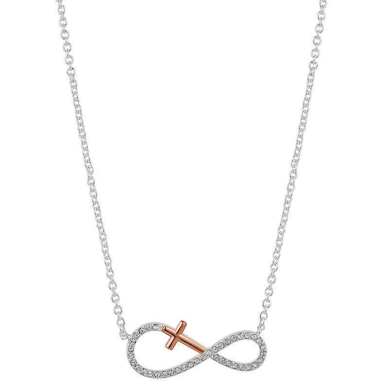 Brilliance Crystal Two-Tone Infinity Cross Necklace, Womens Two Tone Product Image