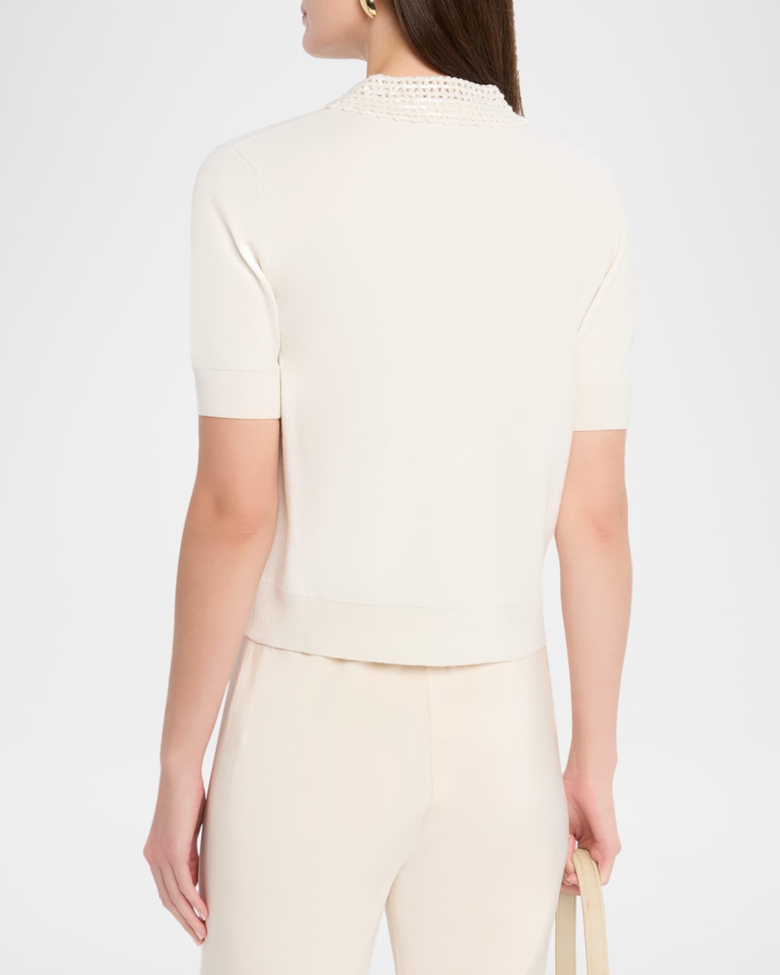Sequin-Collar Polo Top Product Image