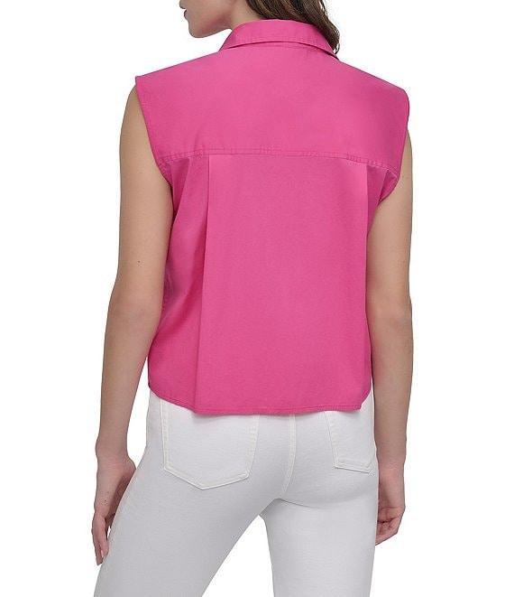 DKNY by Donna Karan Cotton Poplin Sleeveless Button Front Top Product Image