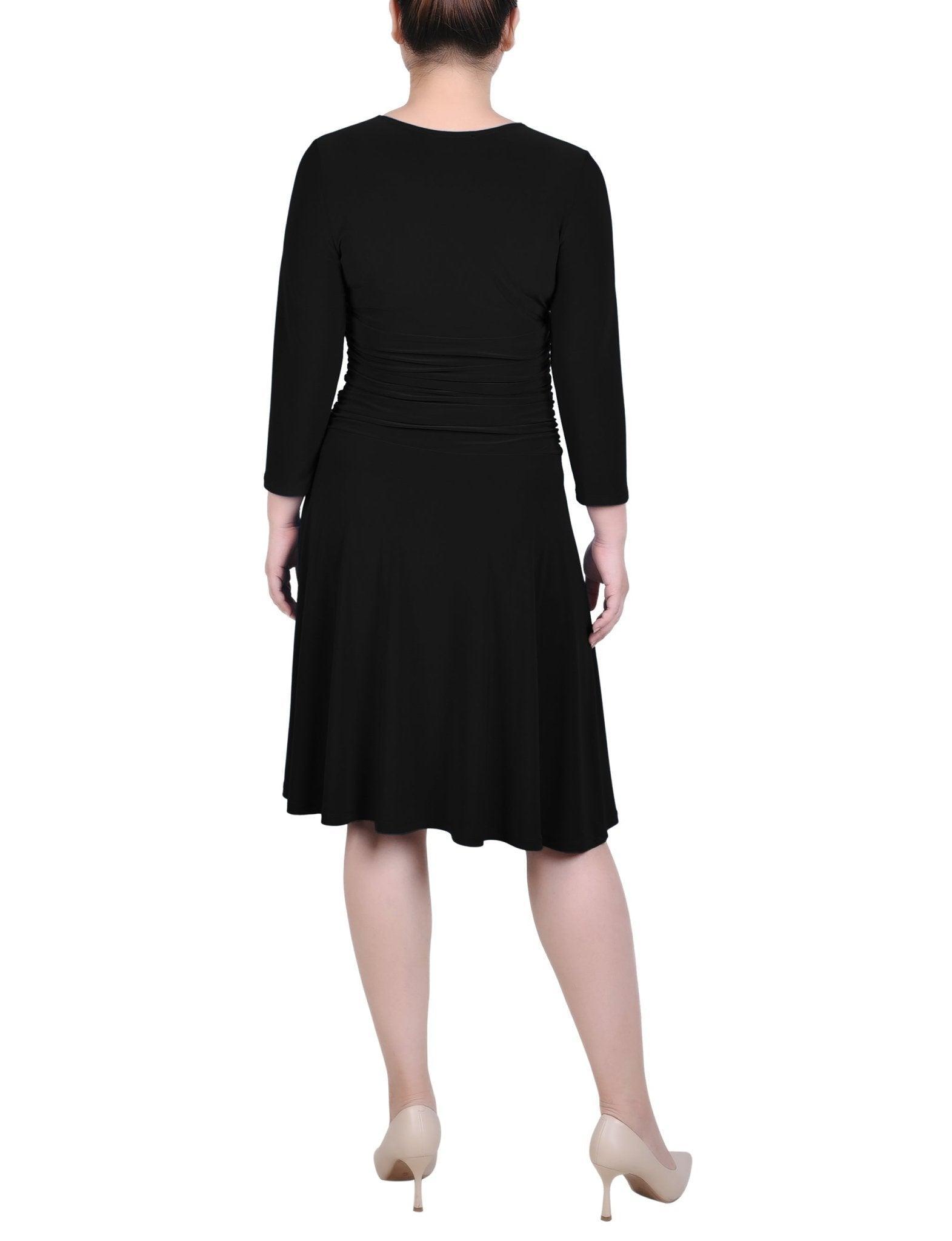 3/4 Length Sleeve Rouched-Waist Dress - Petite Product Image