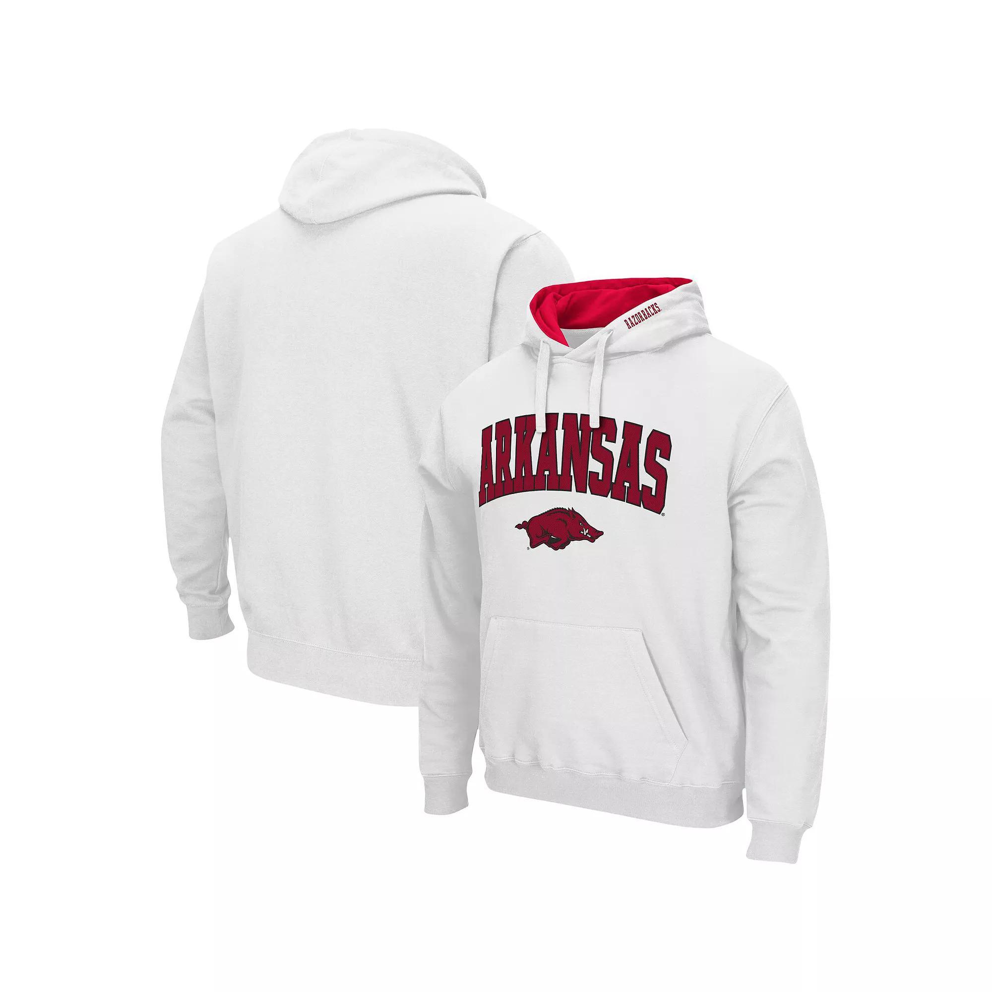 Men's Colosseum White Arkansas Razorbacks Arch & Logo 3.0 Pullover Hoodie, Size: Medium Product Image
