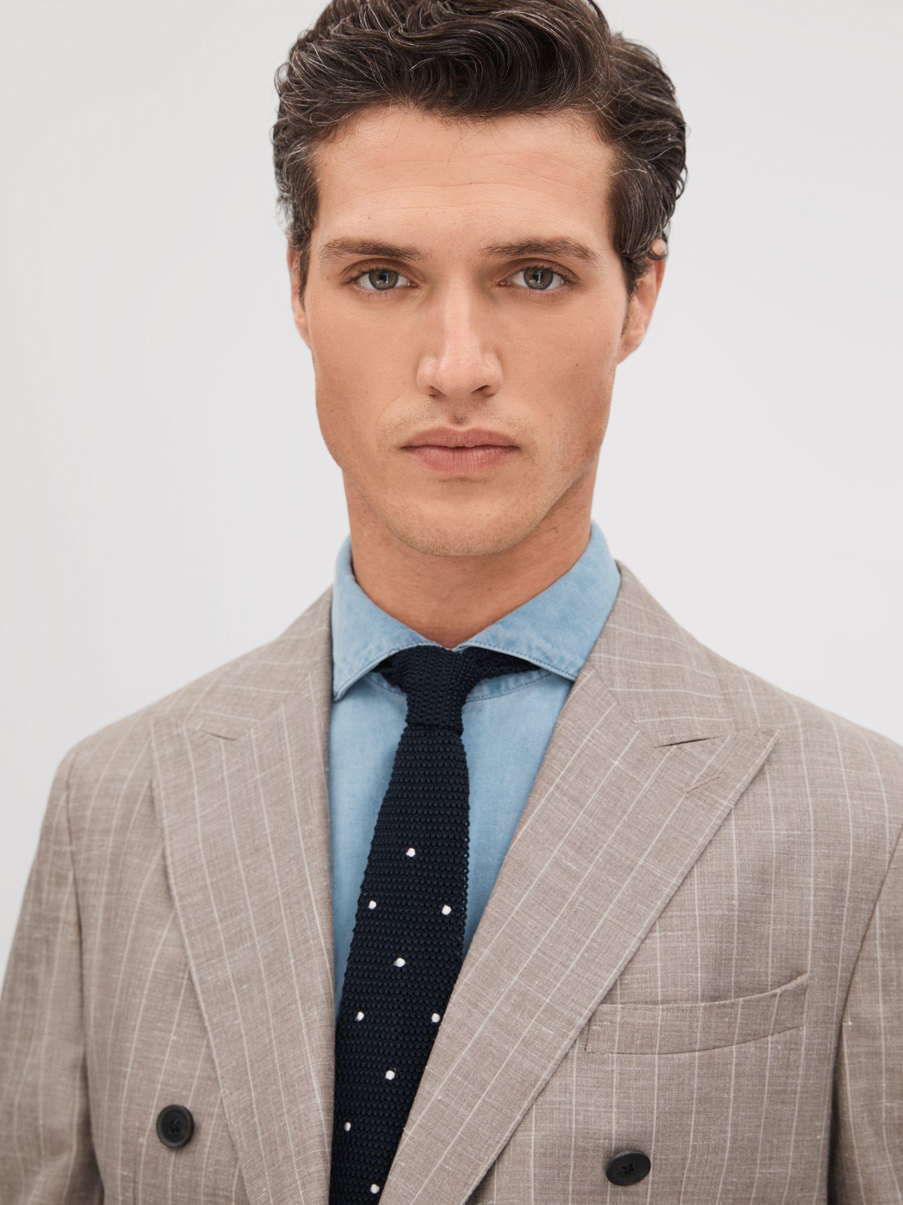 Slim Fit Wool-Silk-Linen Double Breasted Blazer in Mocha Product Image