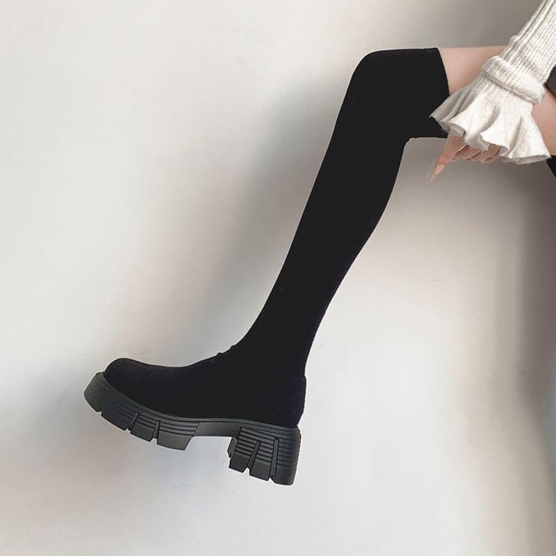 Platform Plain Knit Over-The-Knee Boots Product Image