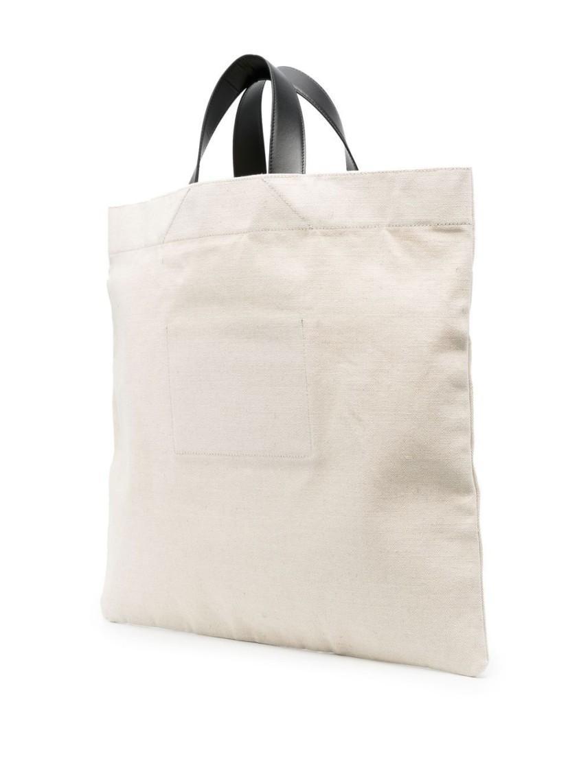 JIL SANDER Beige Logo Print Cotton-linen Tote Bag In White Product Image